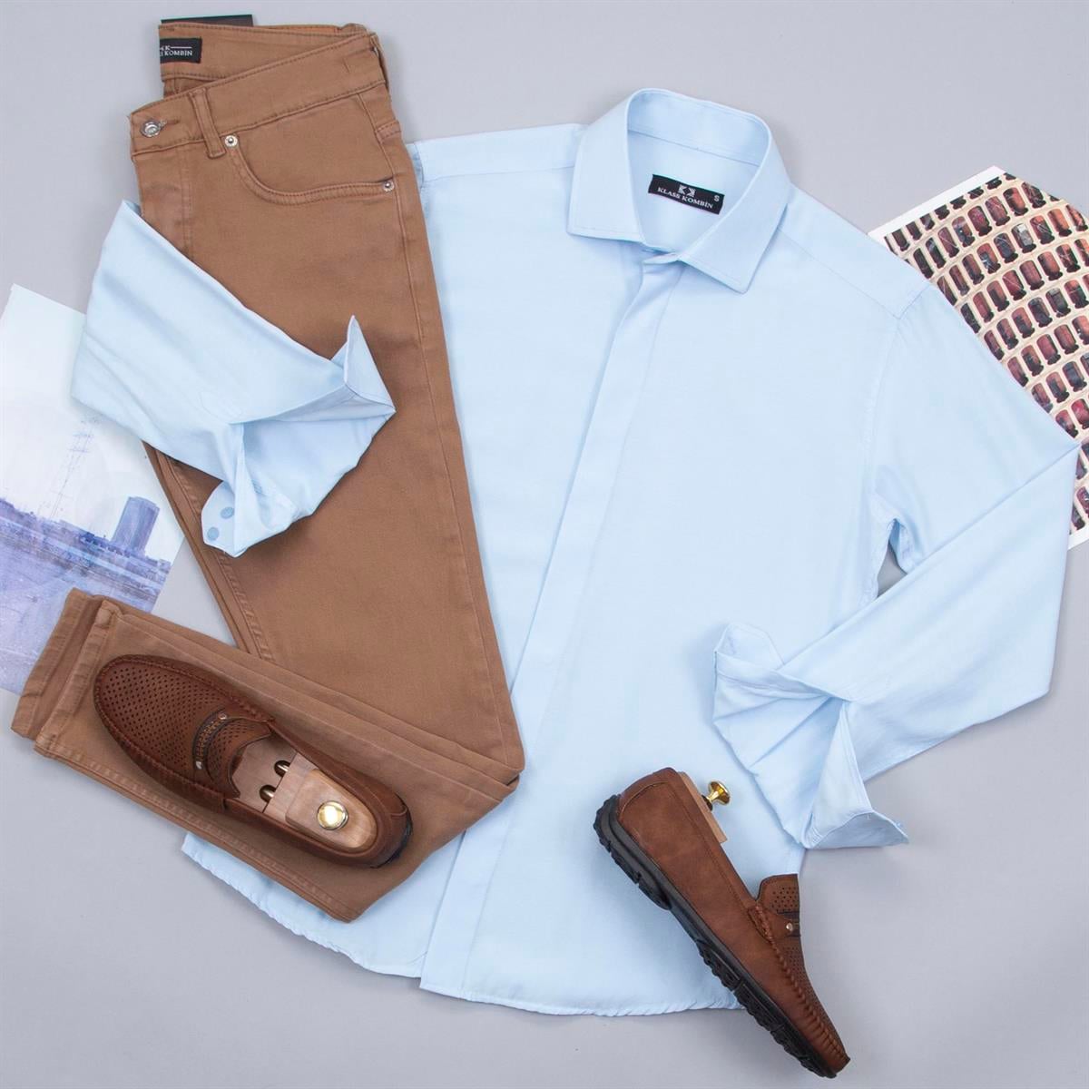 Mavi Gömlek Pantolon Ayakkabı Kombin