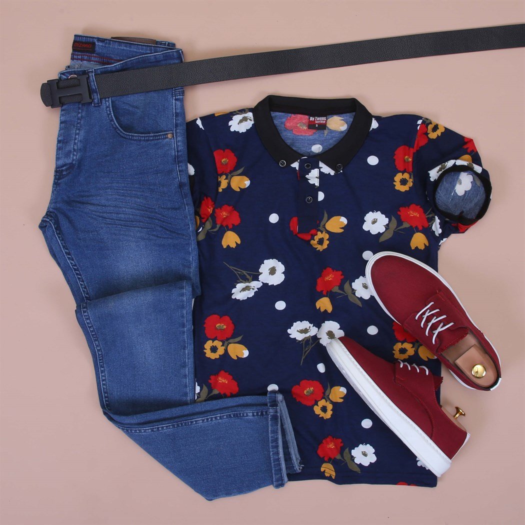 Mavi Kot Polo Tshirt Ayakkabı Kombini