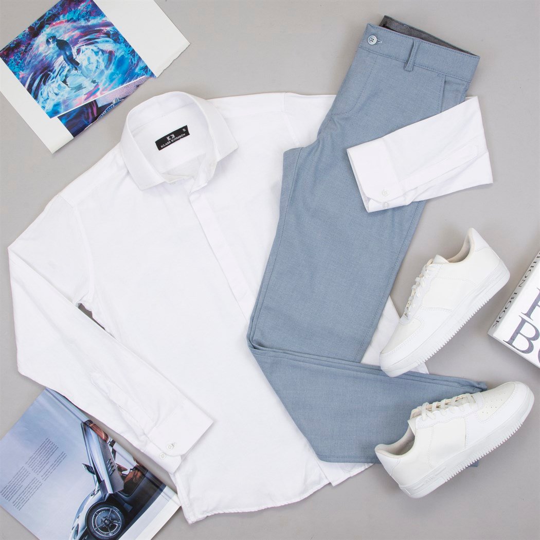 Mavi Pantolon Beyaz Gömlek Ayakkabı Kombin