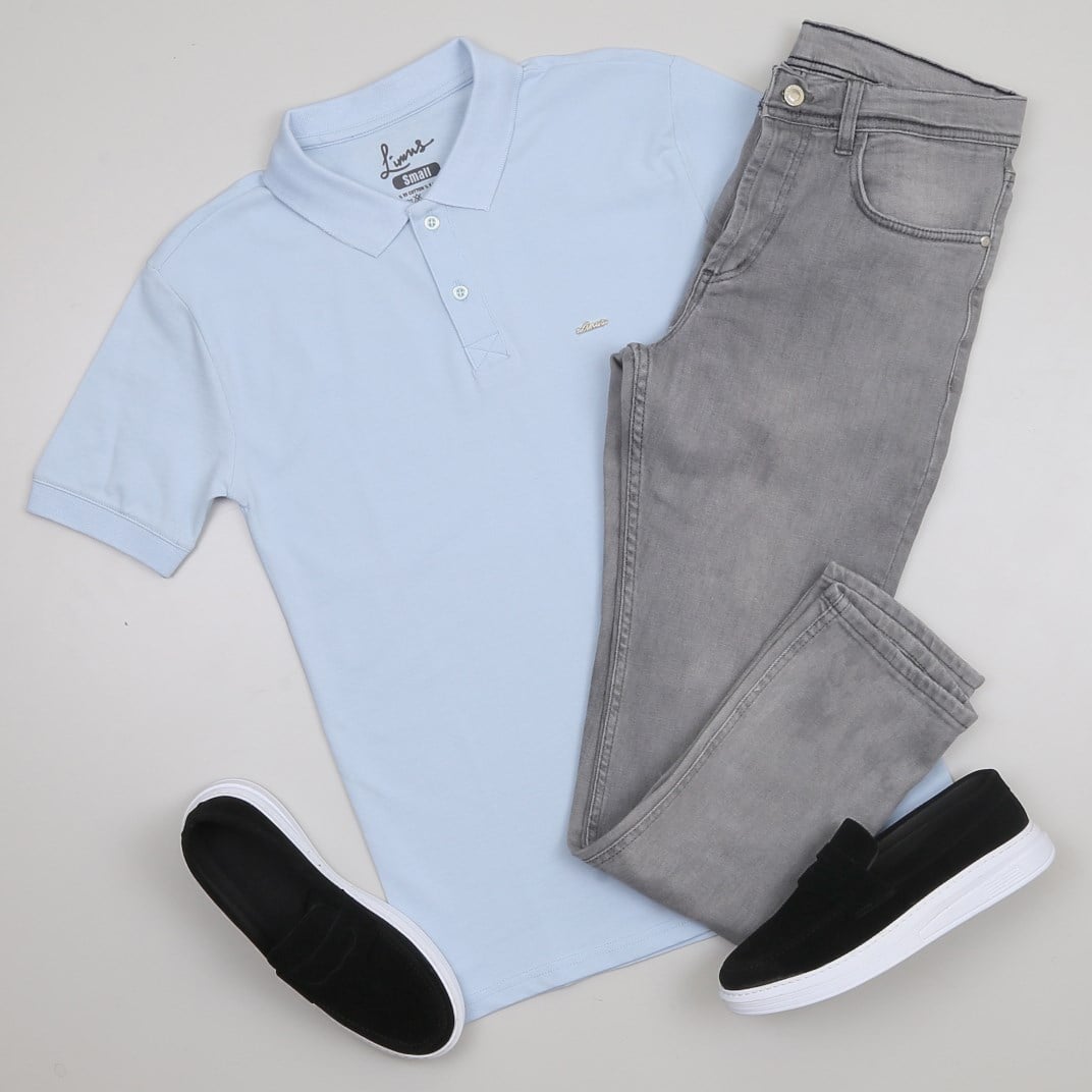 Mavi Polo Yaka Tişört Kot Pantolon Kombini Erkek | Slim Fit Şık Günlük Set
