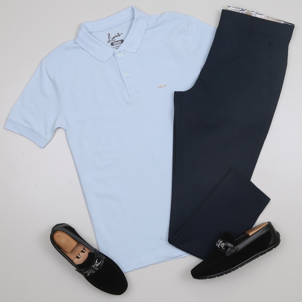Mavi Polo Yaka Tişört Kot Pantolon Kombini Erkek | Slim Fit Şık Günlük Set