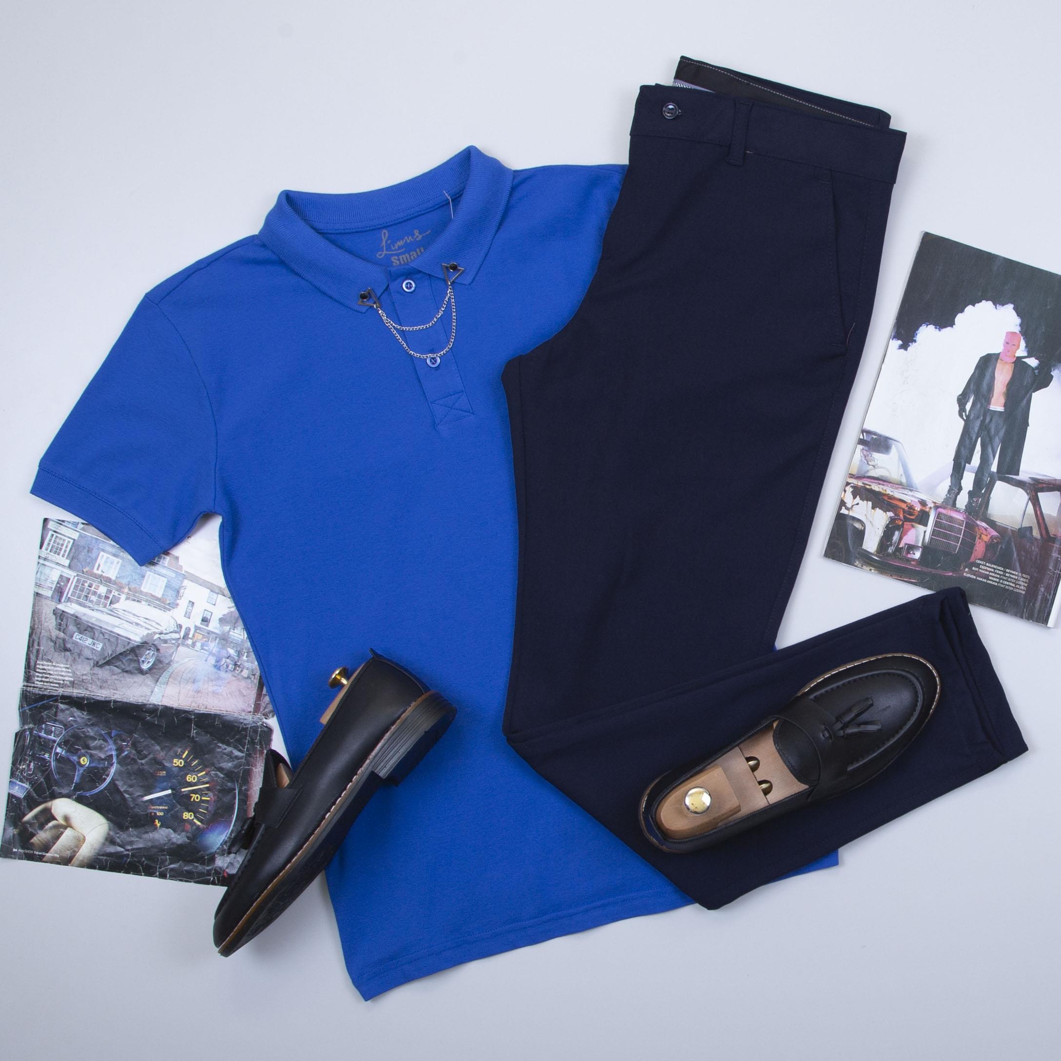 Mavi Polo Yaka Tişört Pantolon Ayakkabı Kombin