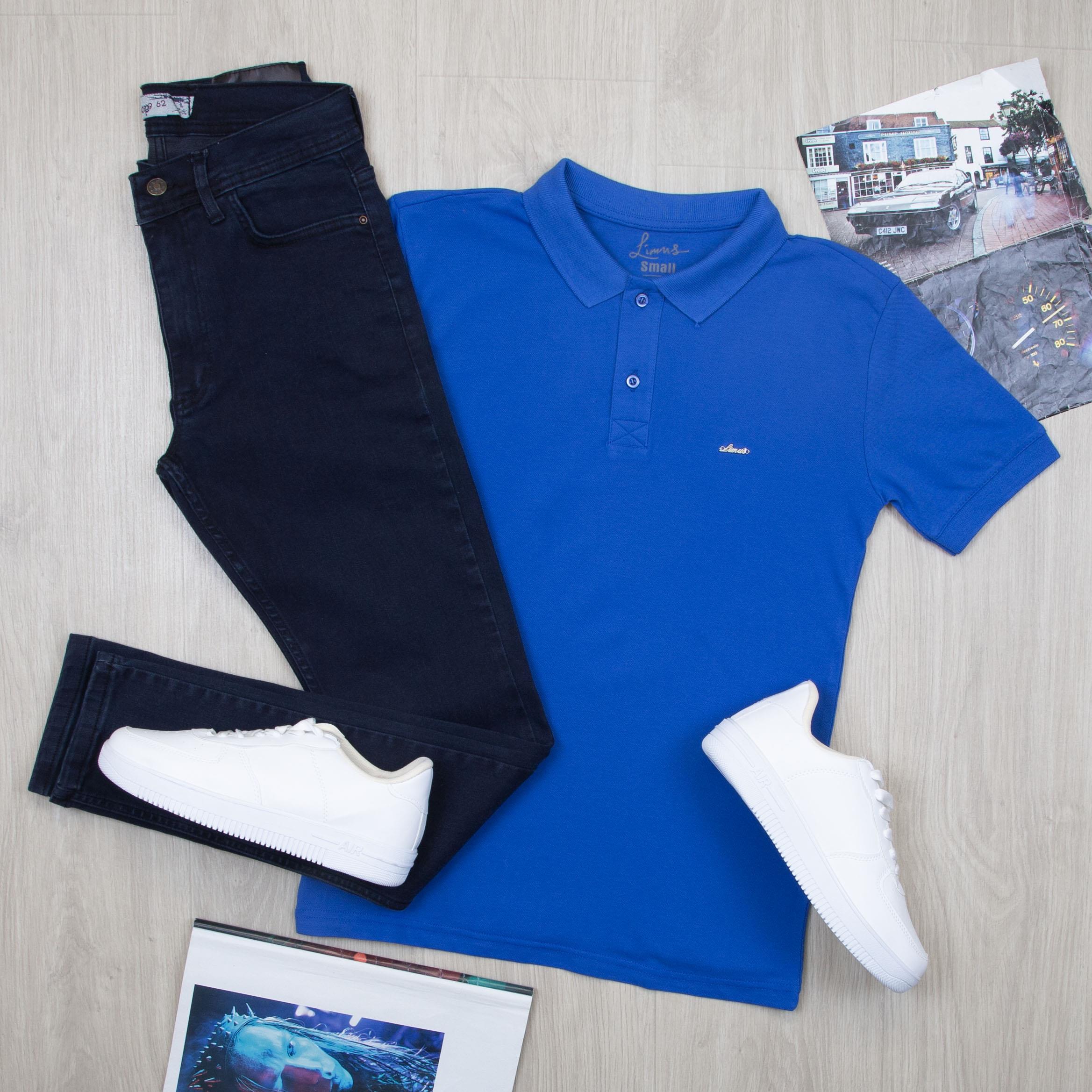 Mavi Polo Yaka Tişört Pantolon Ayakkabı Kombin