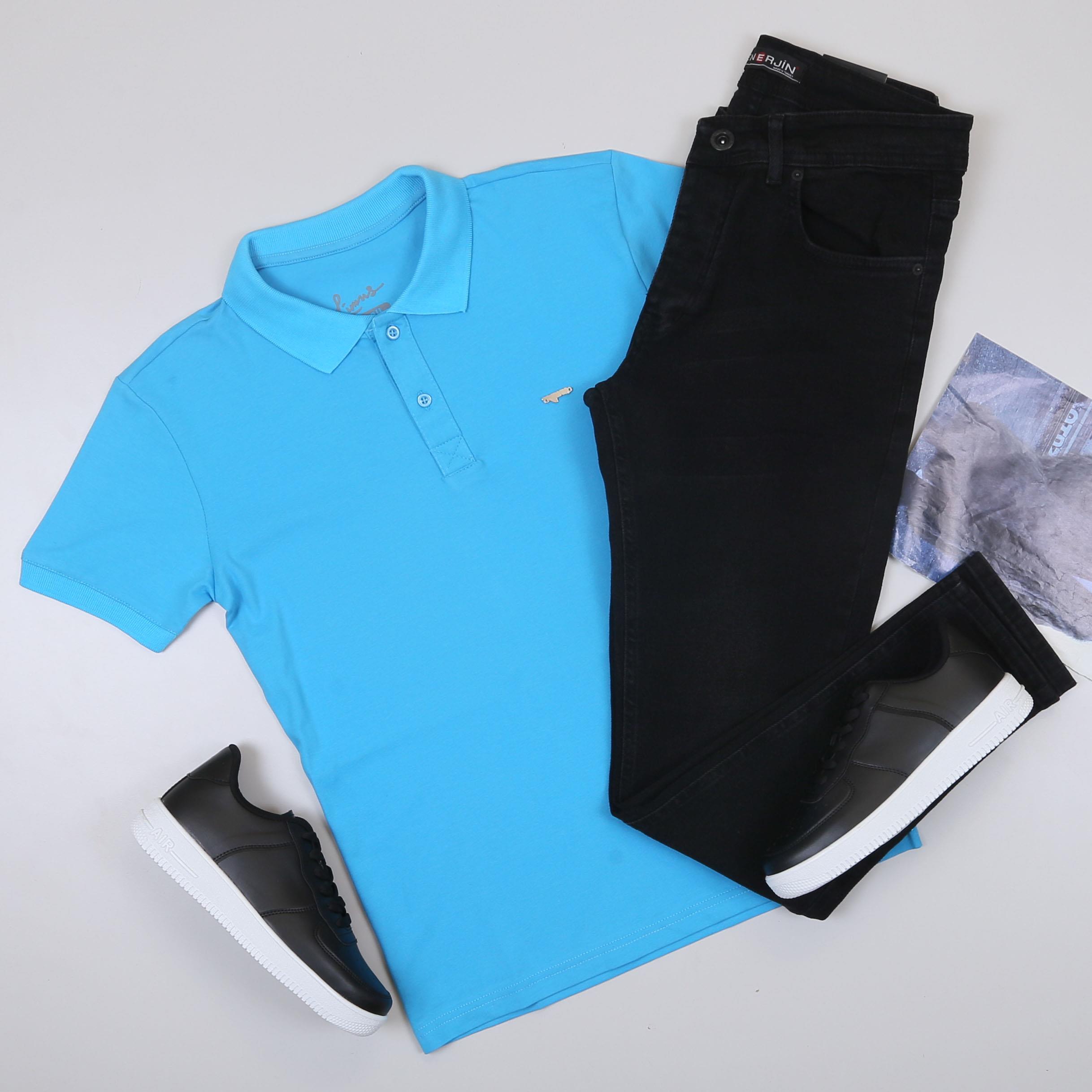Mavi Polo Yaka Tişört Pantolon Ayakkabı Kombin