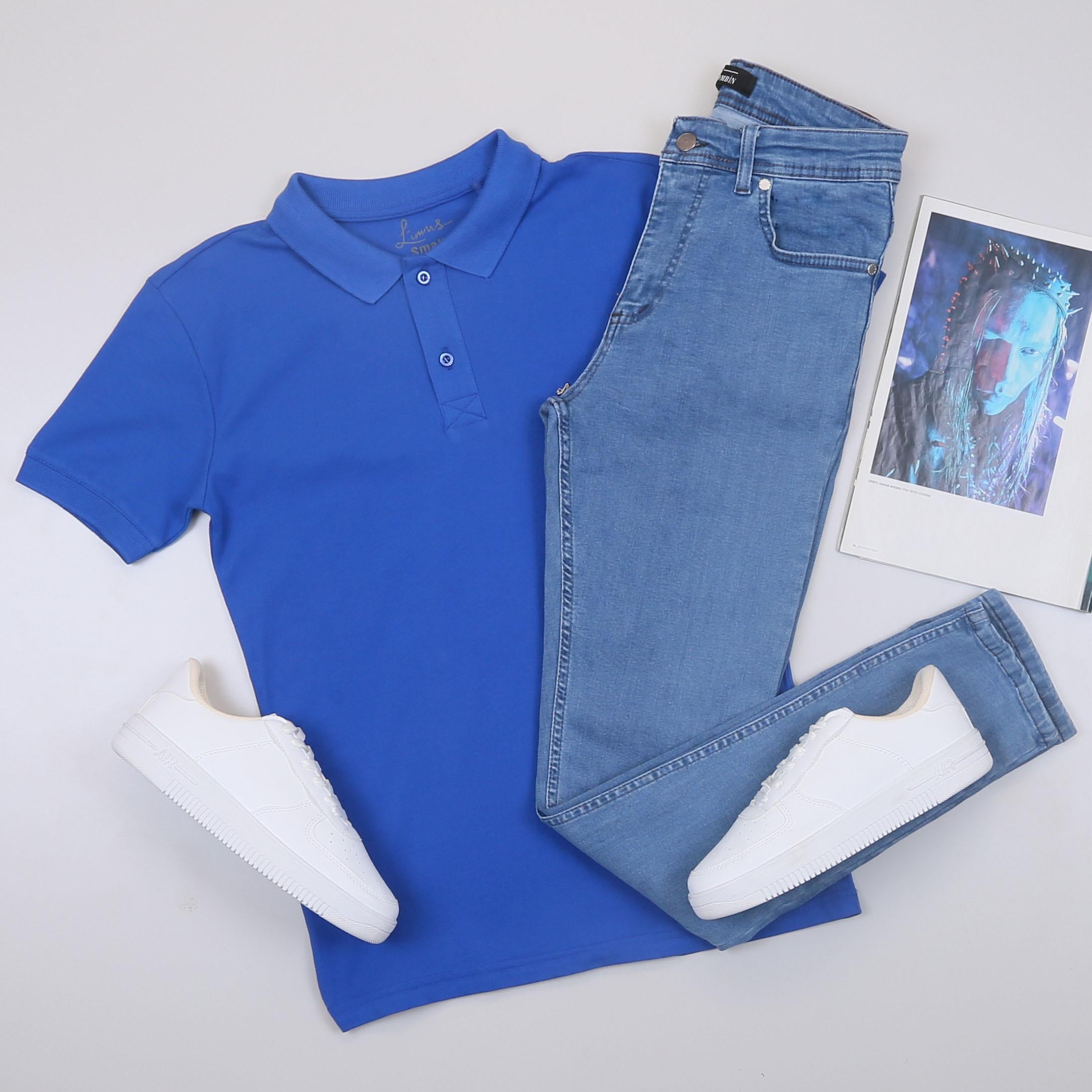 Mavi Polo Yaka Tişört Pantolon Ayakkabı Kombin