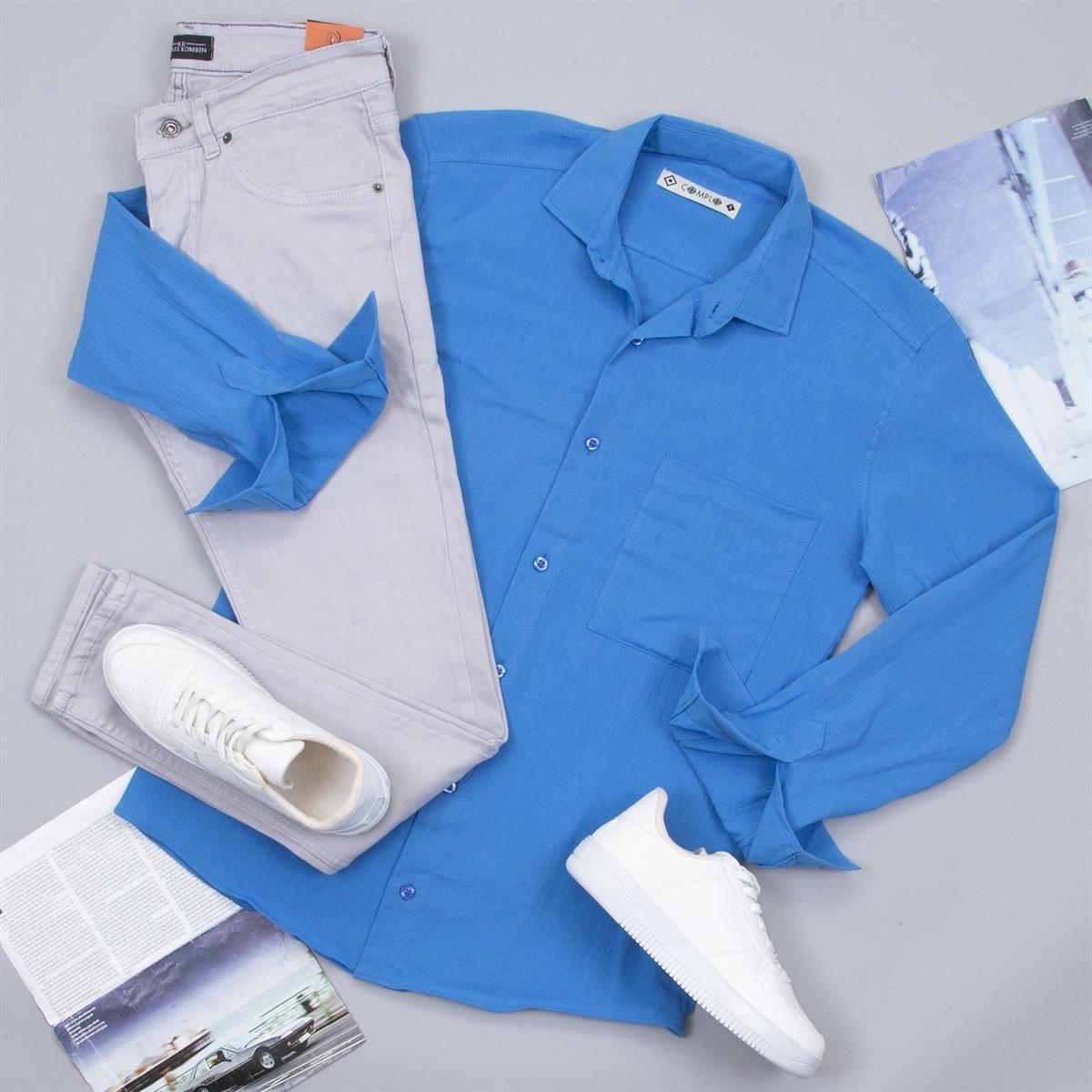 Mavi Spor Gömlek Pantolon Ayakkabı Kombin
