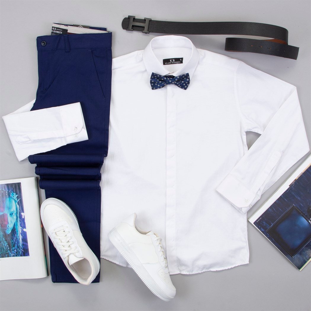 Parlament Mavi Pantolon Gömlek Papyon Ayakkabı Kombin