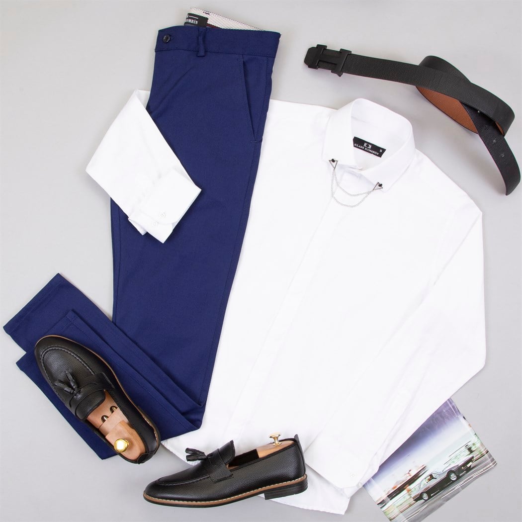 Parlement Mavi Pantolon Gömlek Ayakkabı Kombin