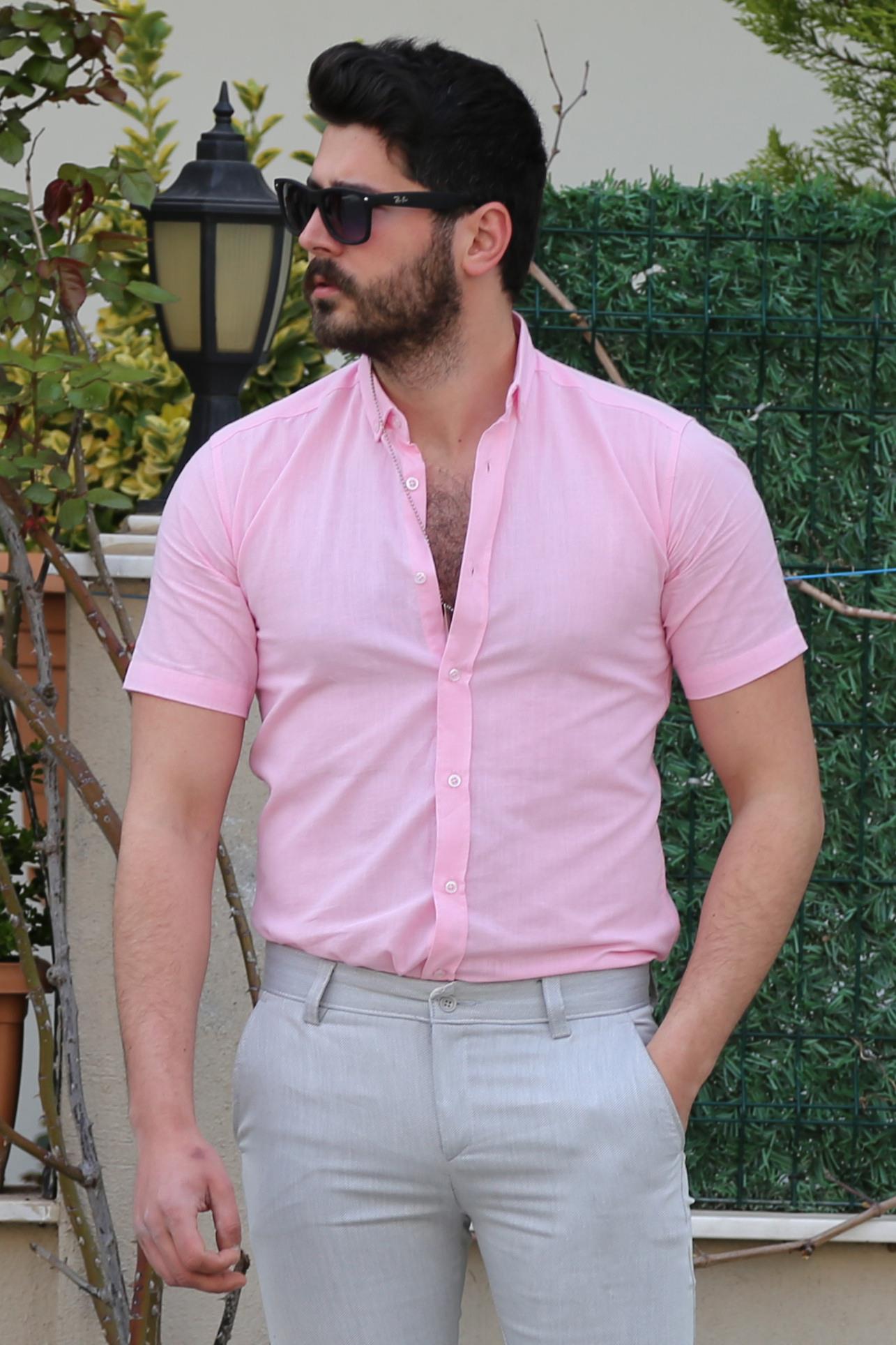 Pembe Kısa Kol Gömlek