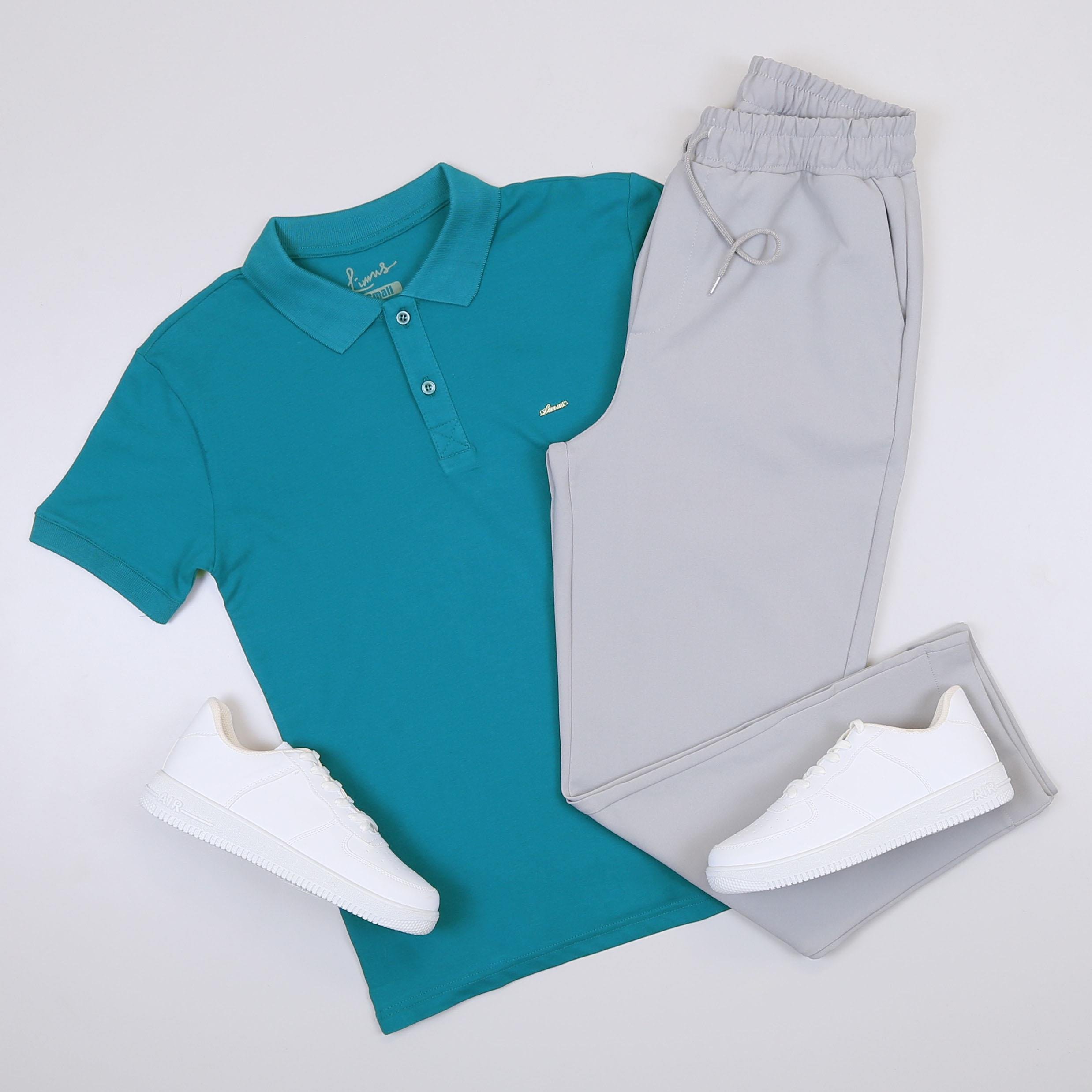 Petrol Polo Yaka Tişört Pantolon Ayakkabı Kombin