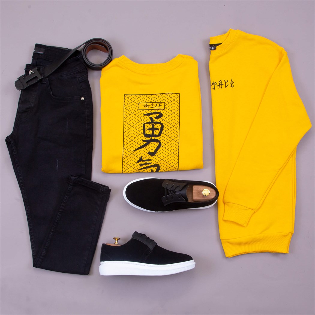 Sarı Sweat Pantolon Ayakkabı Kombin