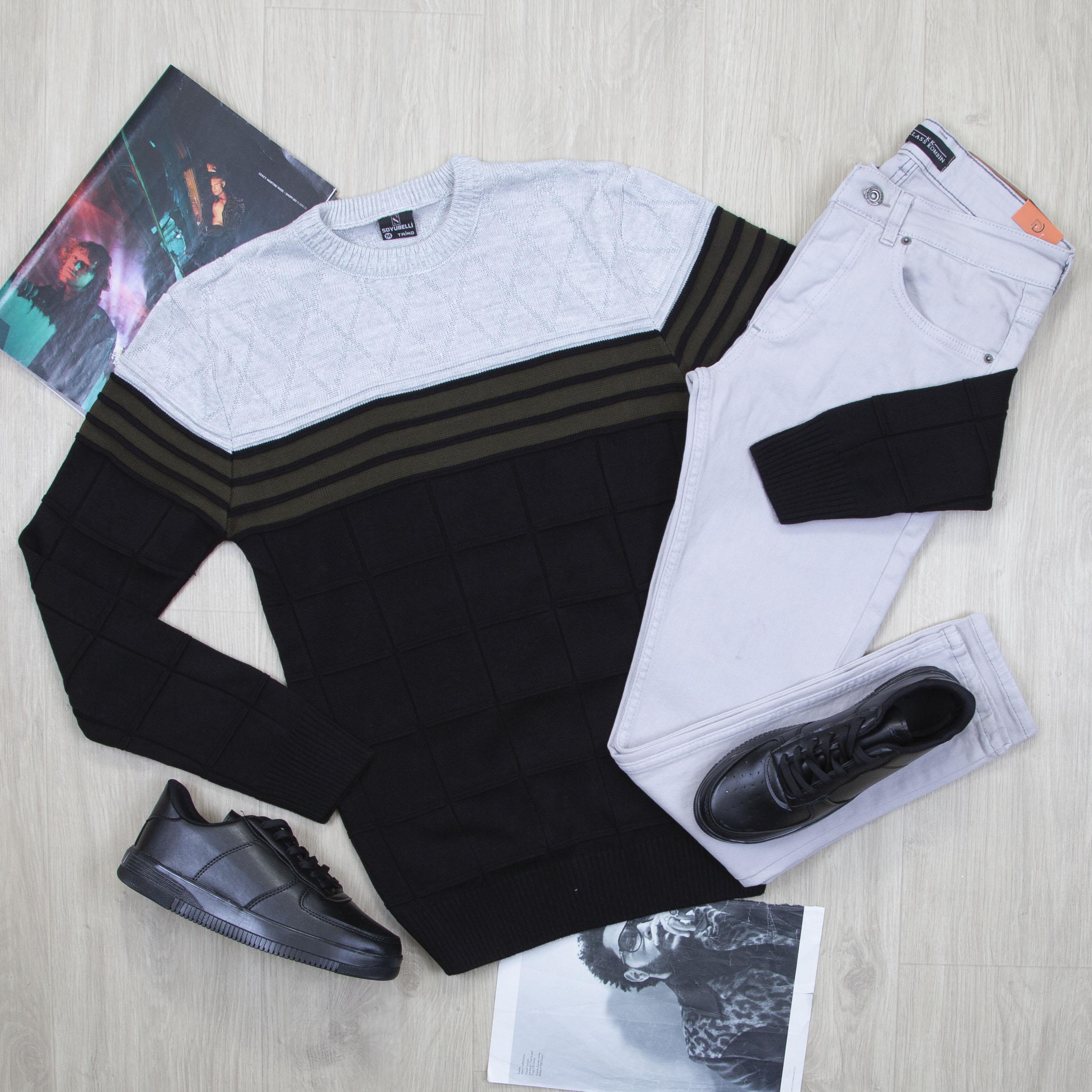 Şeritli Kazak Pantolon Ayakkabı Kombin