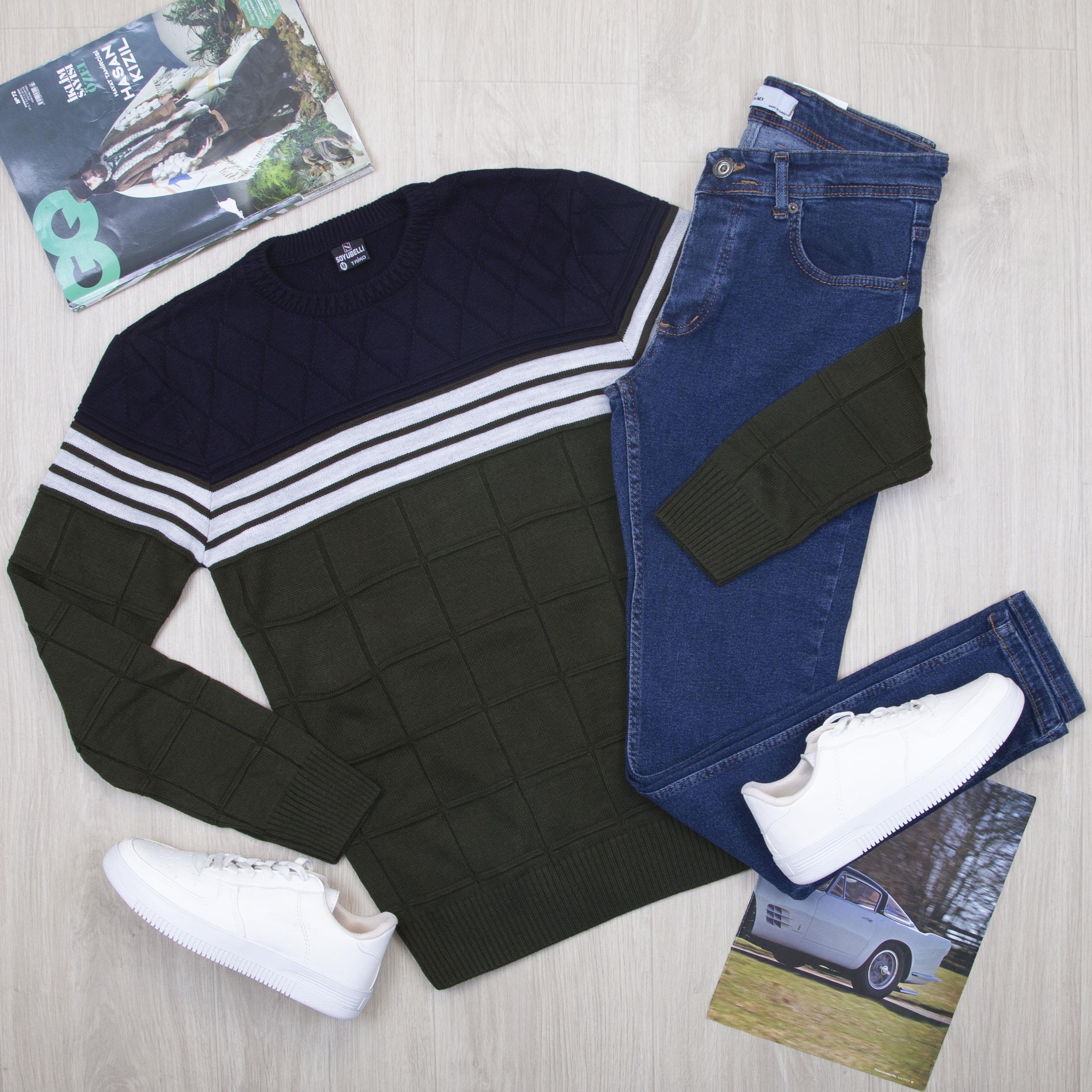 Şeritli Kazak Pantolon Ayakkabı Kombin