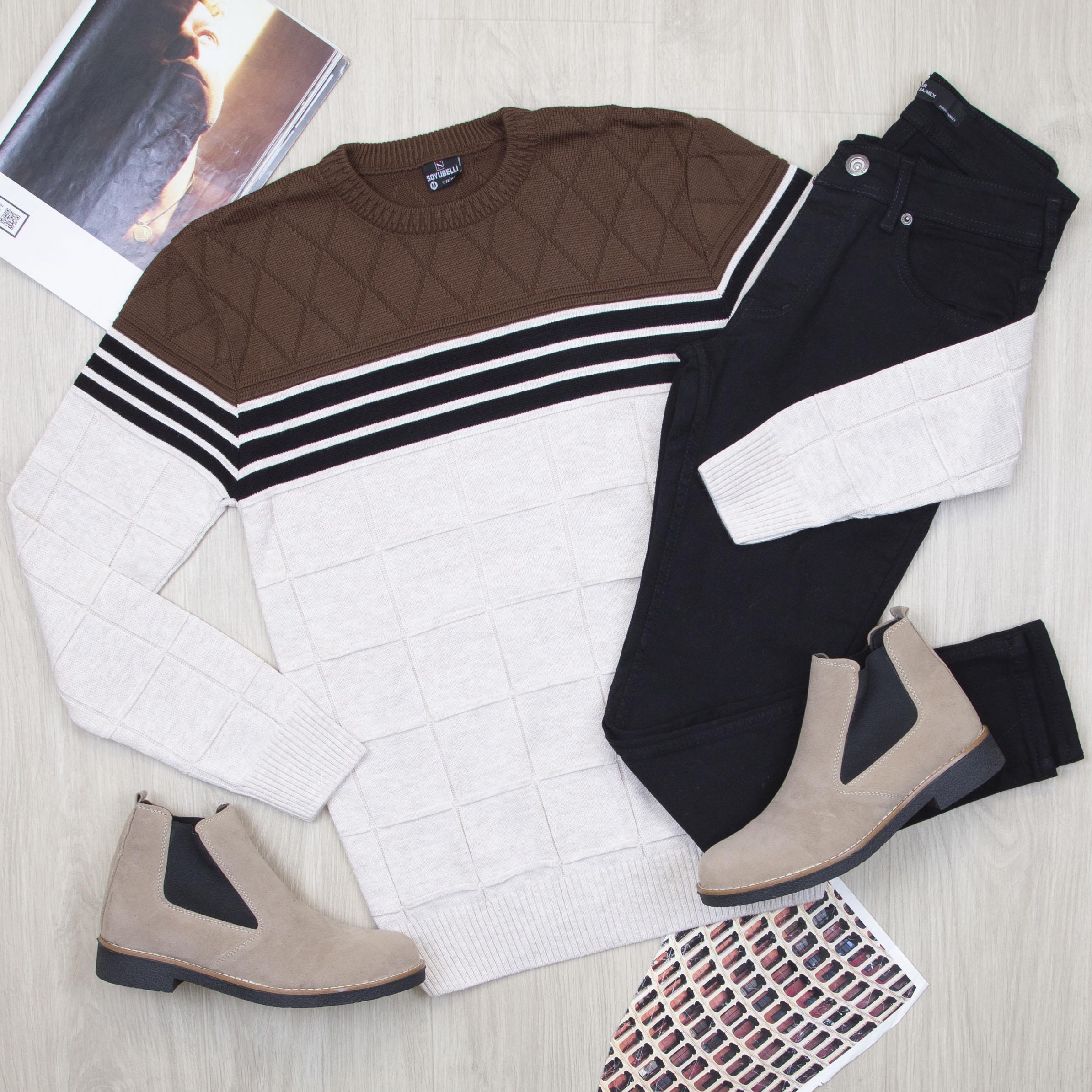 Şeritli Kazak Pantolon Bot Kombin