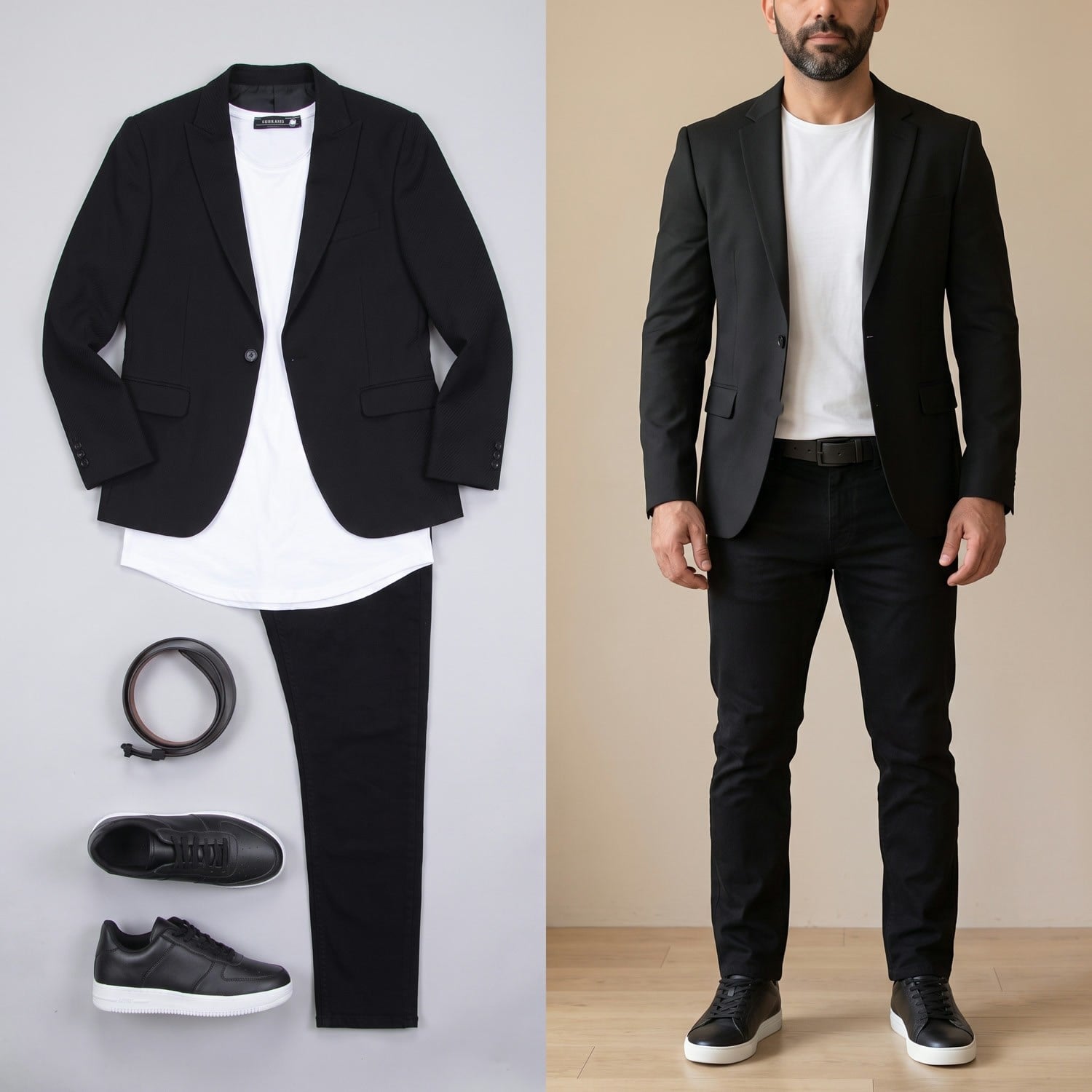 Siyah Blazer Ceket Tişört Pantolon Ayakkabı Kombin