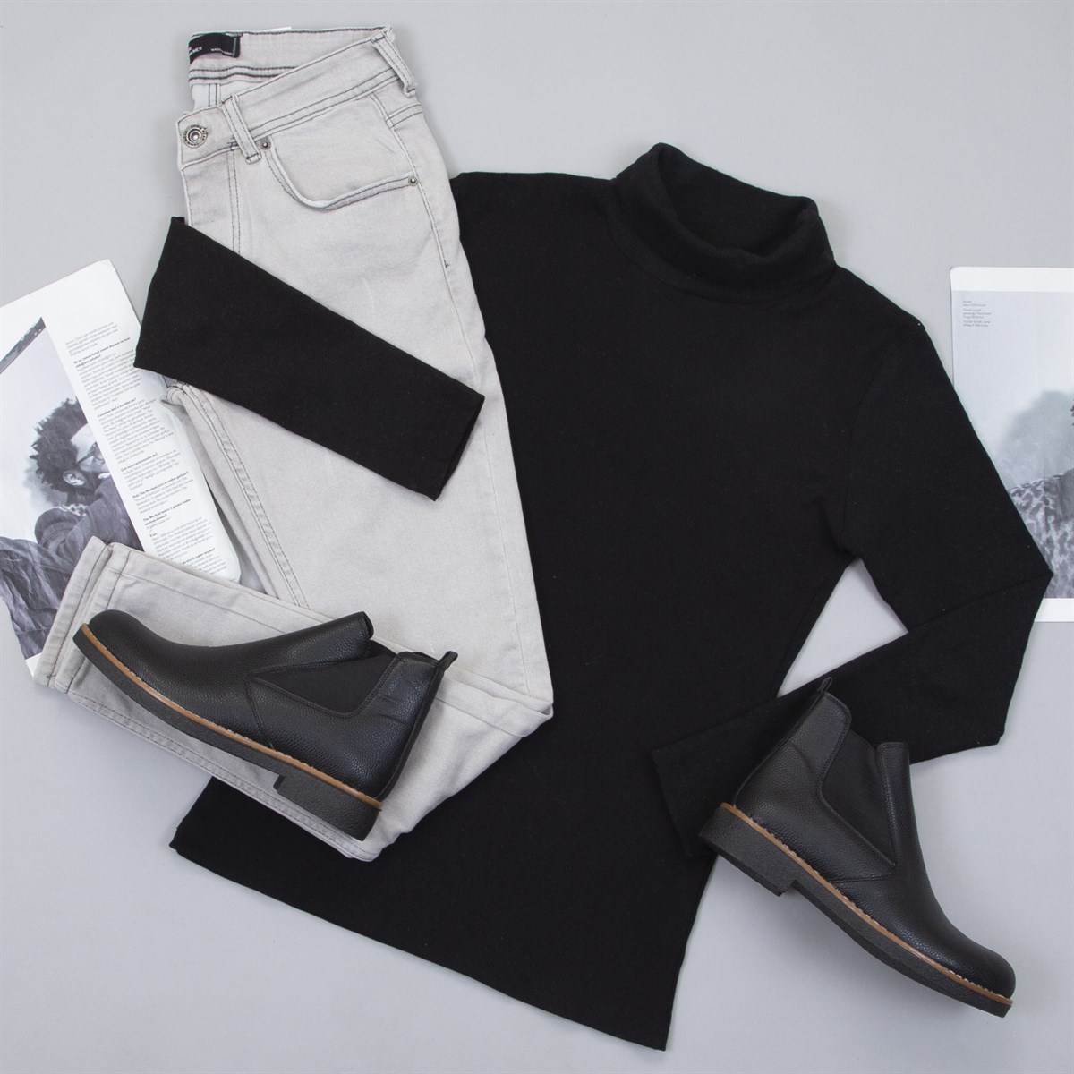 Siyah Boğazlı Kazak Pantolon Bot Kombin