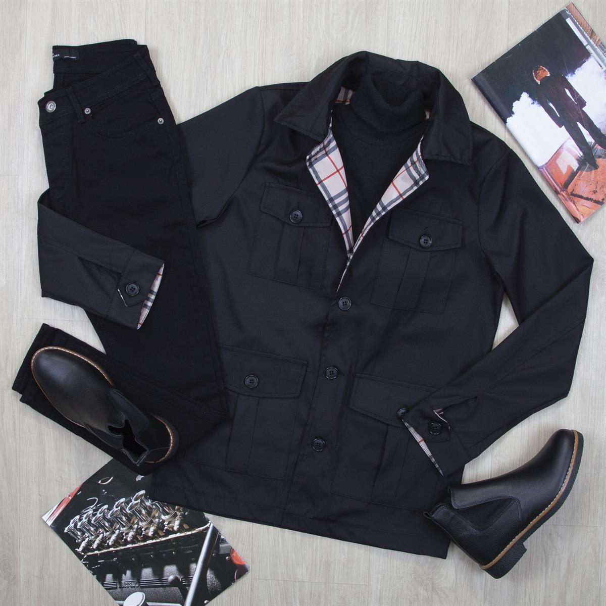 Siyah Ceket Boğazlı Body Pantolon Bot Kombin