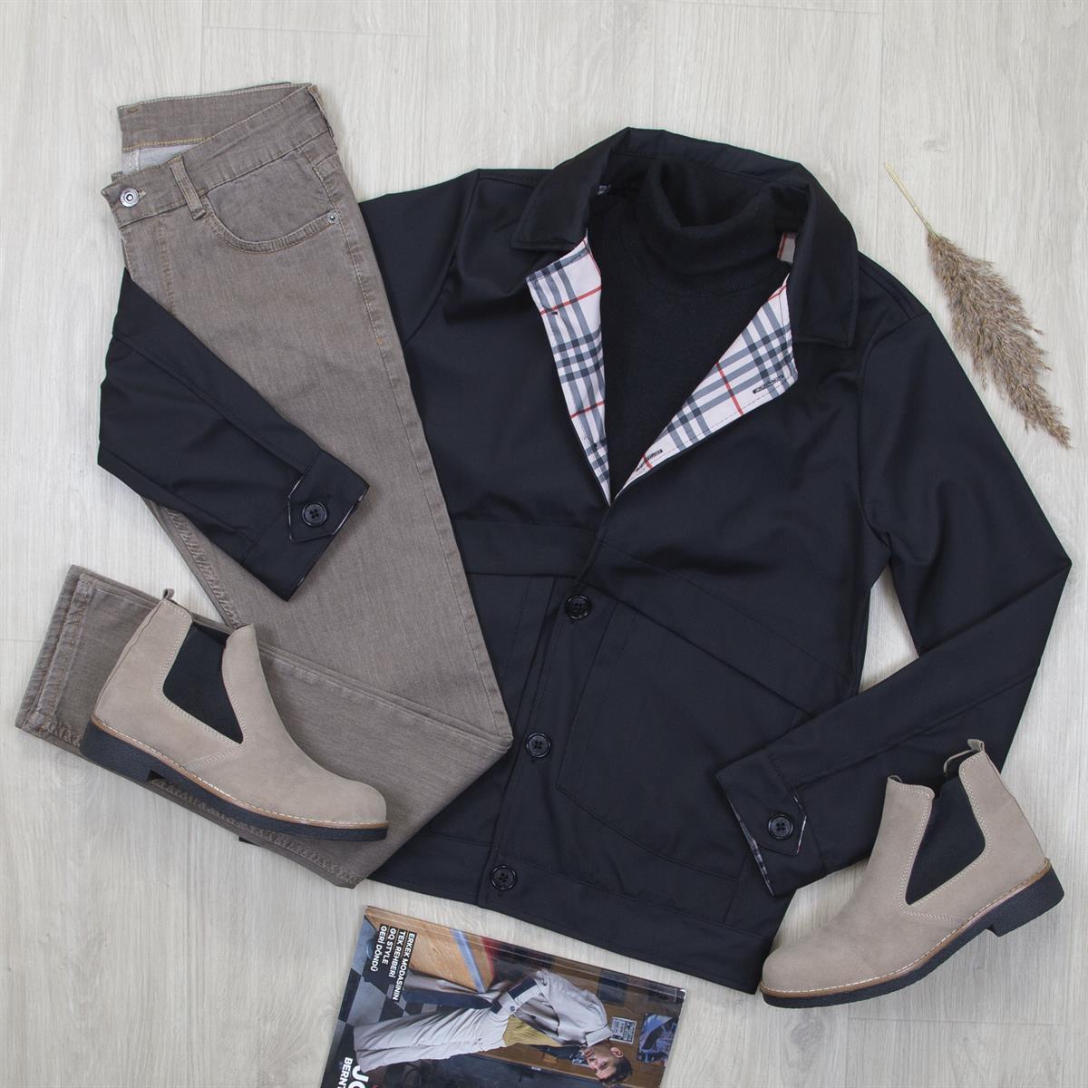 Siyah Ceket Boğazlı Body Pantolon Bot Kombin