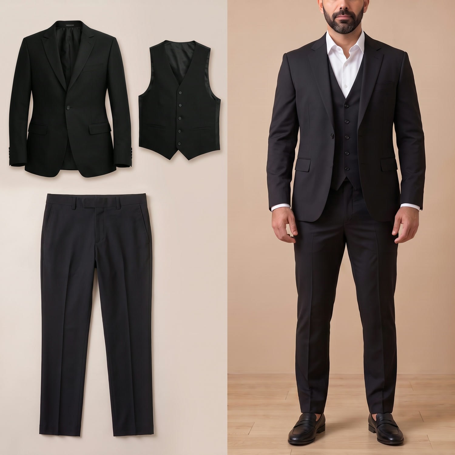 Siyah Ceket Yelek Pantolon Takım Erkek | Slim Fit Şık 3'lü Kombin Set