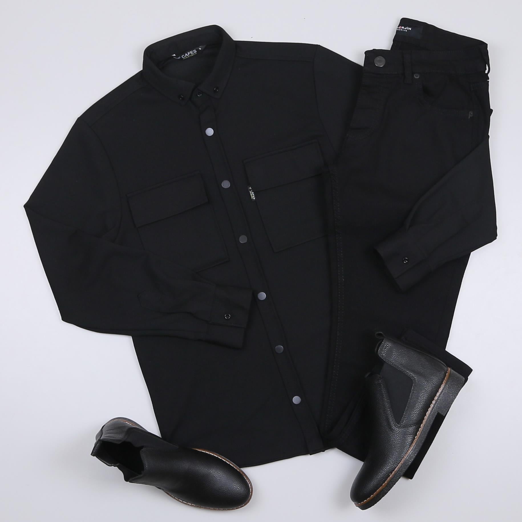 Siyah Cepli Gömlek Pantolon Bot Kombini