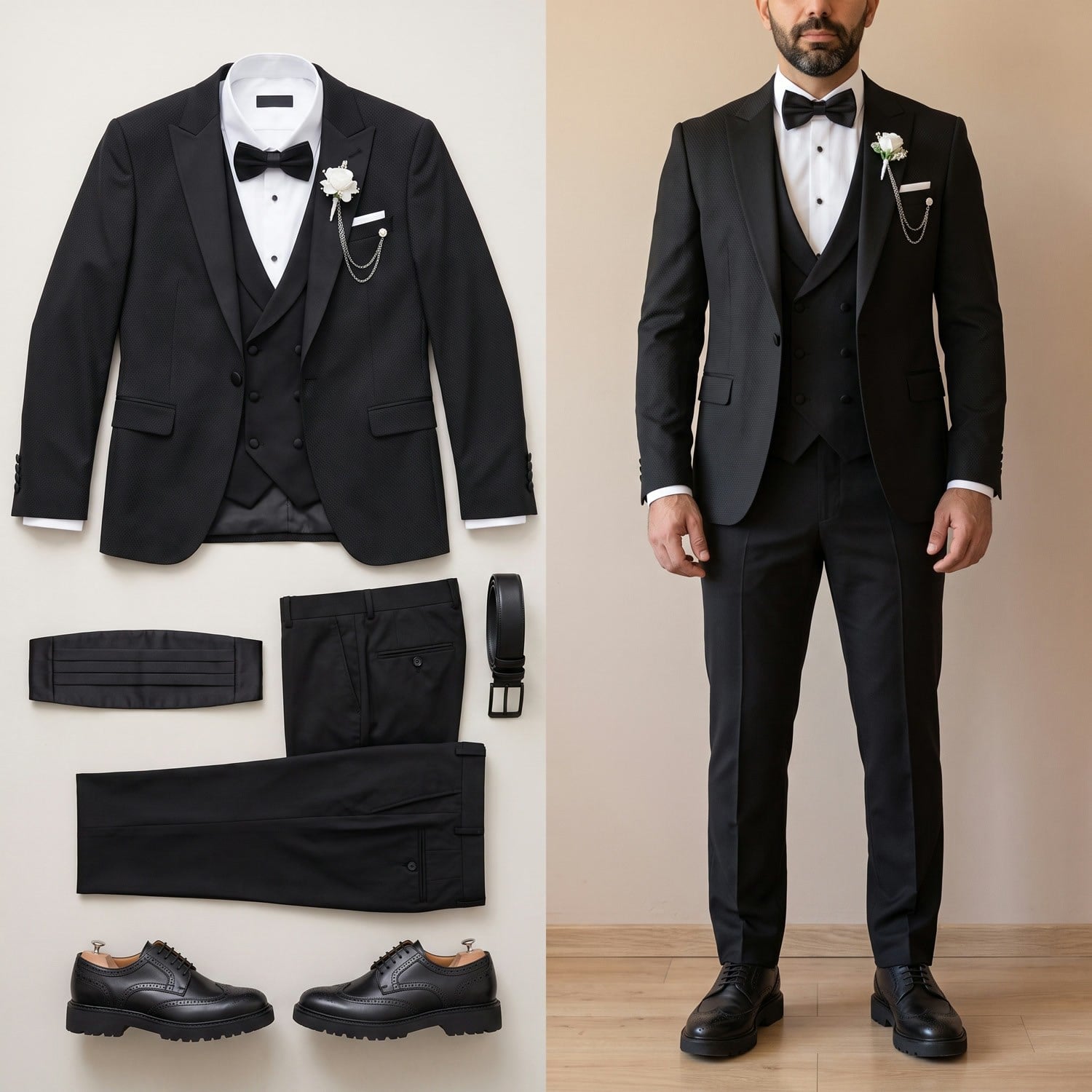 Siyah Damatlık Kombini Erkek | Slim Fit Şık Komple Set 