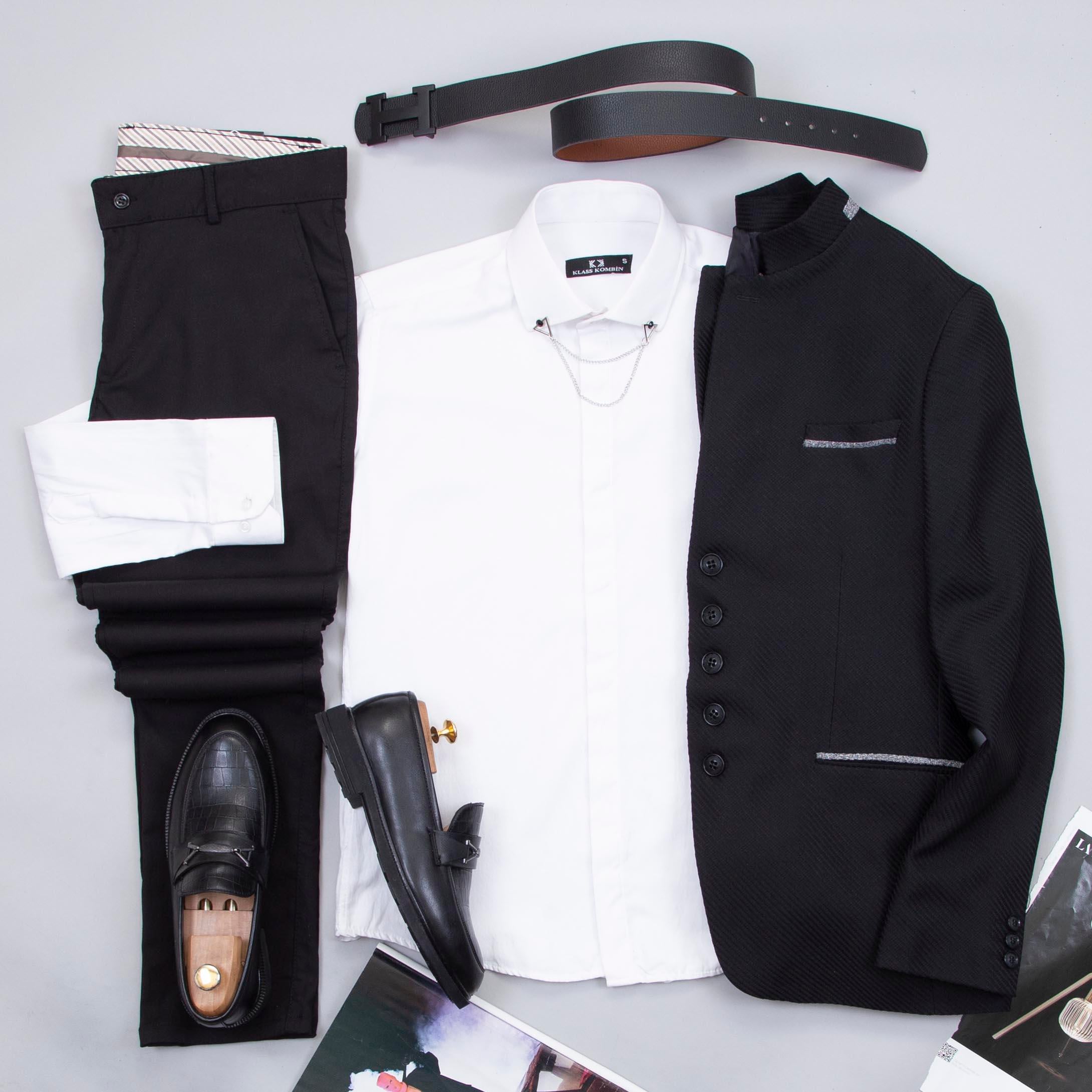 Siyah Dik Yaka Blazer Ceket Kombini