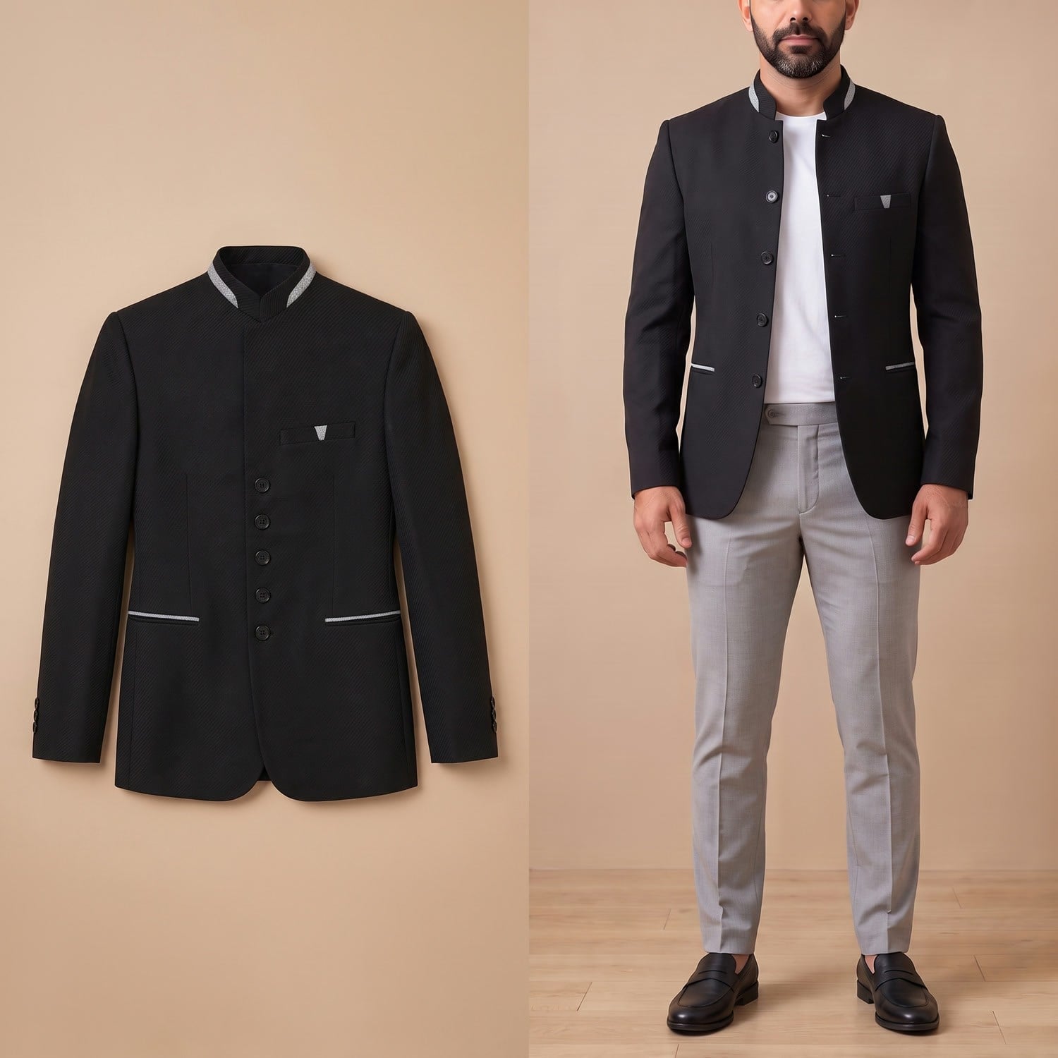 Siyah Dik Yaka Tek Ceket Erkek | Slim Fit Modern Şık Blazer Ceket