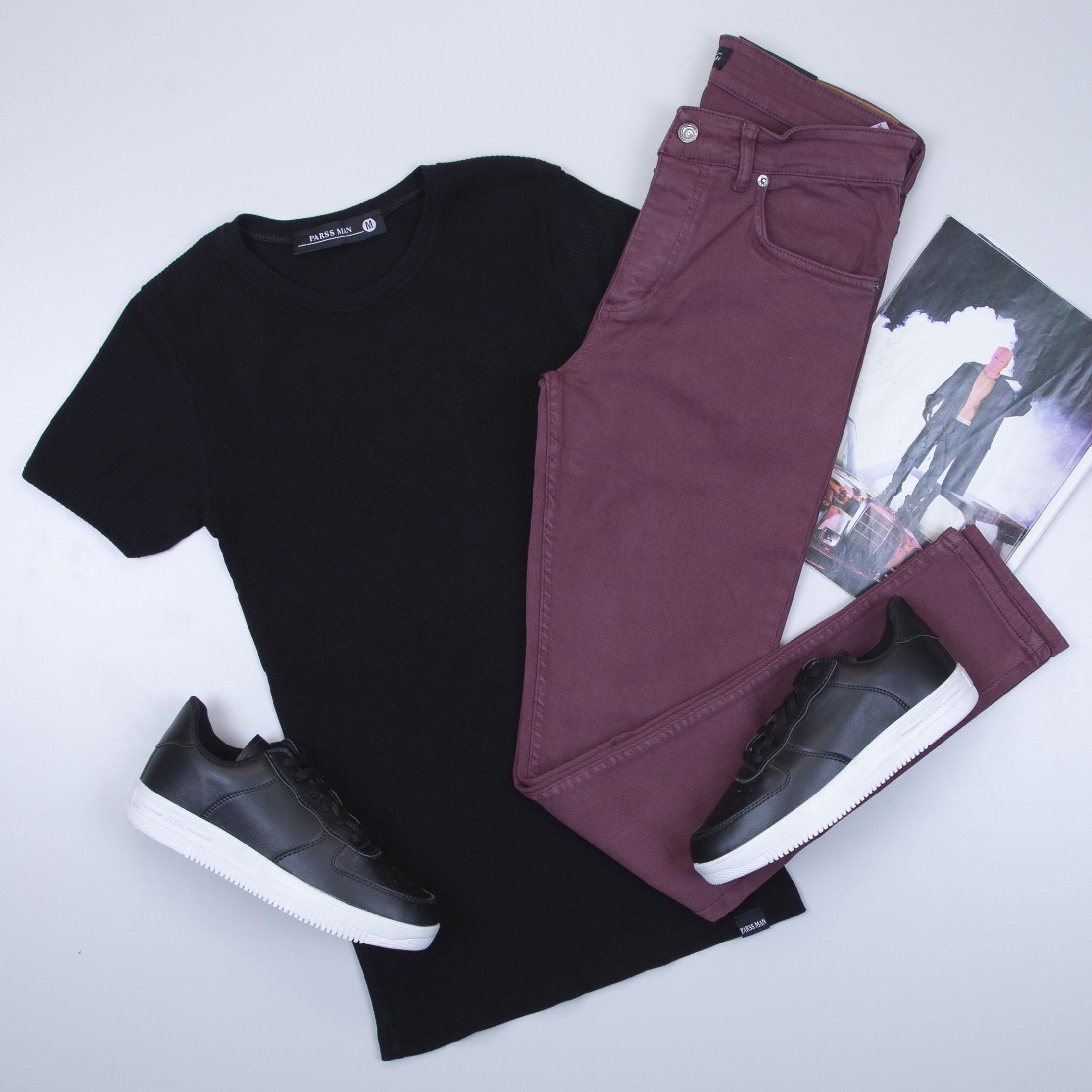 Siyah Fitilli Basic Tişört Pantolon Ayakkabı Kombin