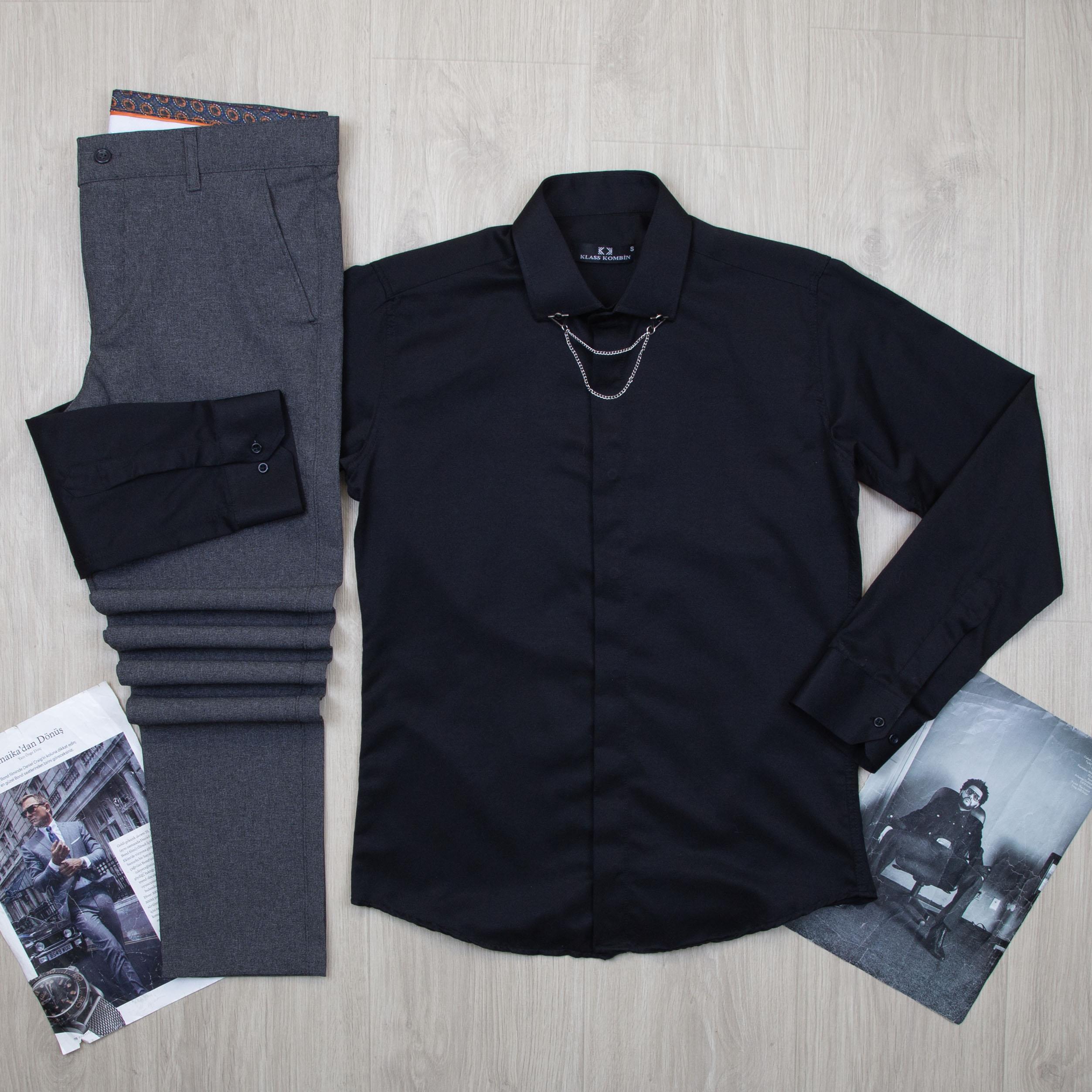 Siyah Gömlek Füme Pantolon Kombin