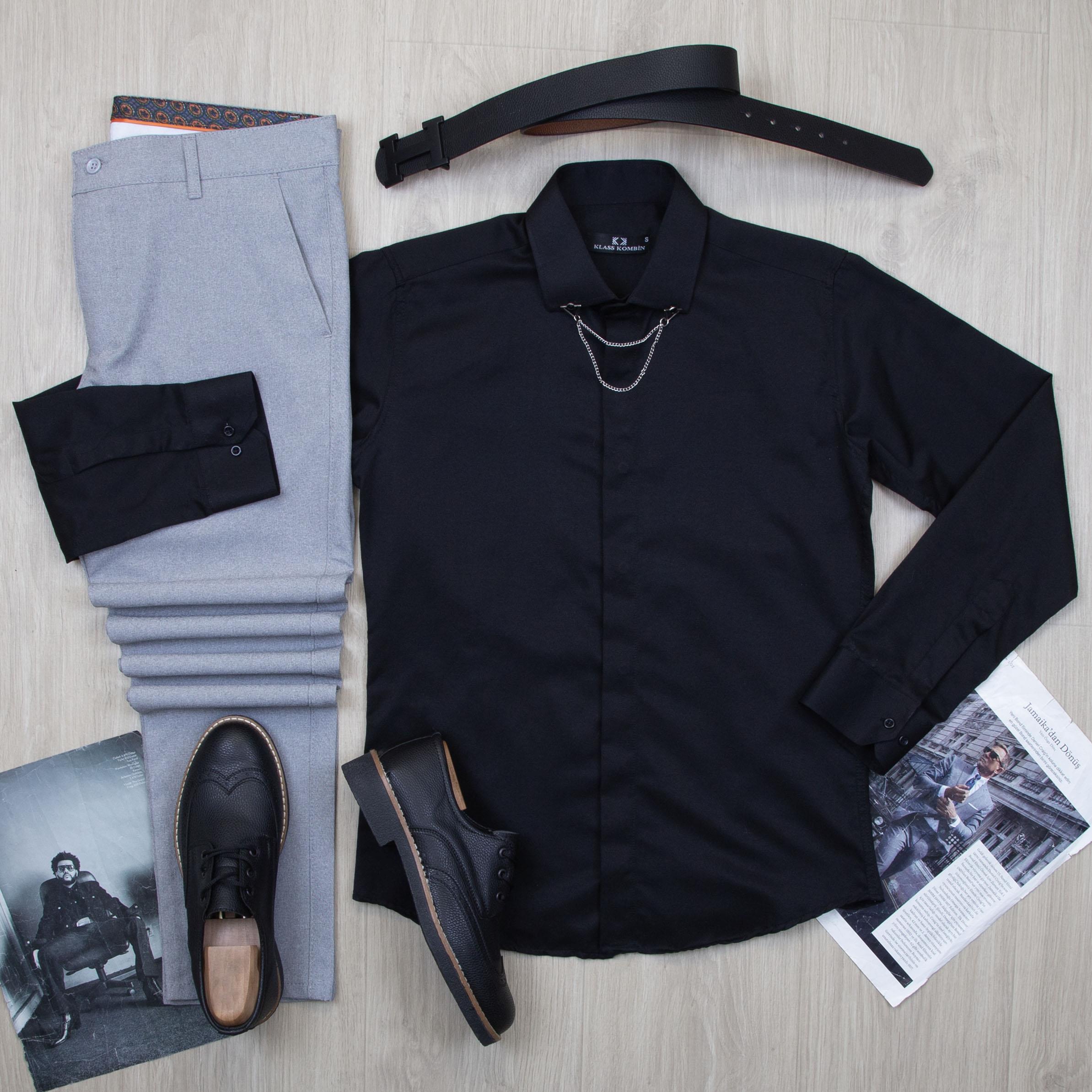 Siyah Gömlek Pantolon Ayakkabı Kombin