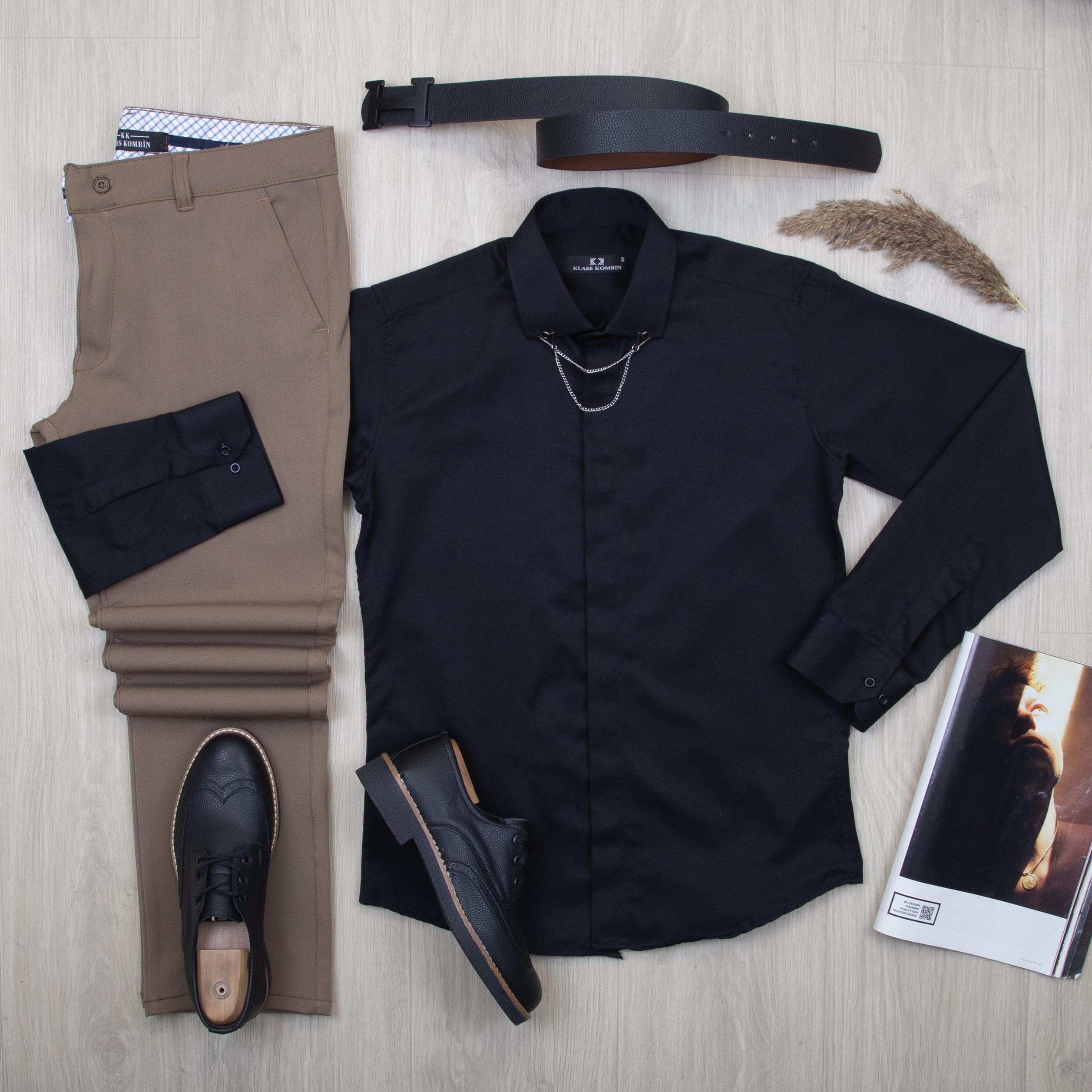 Siyah Gömlek Kahve Pantolon Ayakkabı Kombin