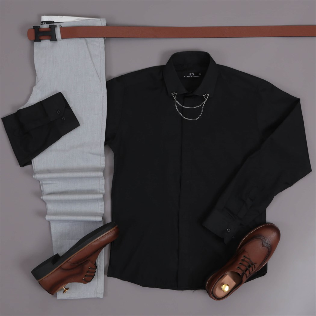 Siyah Gömlek Pantolon Ayakkabı Kombini