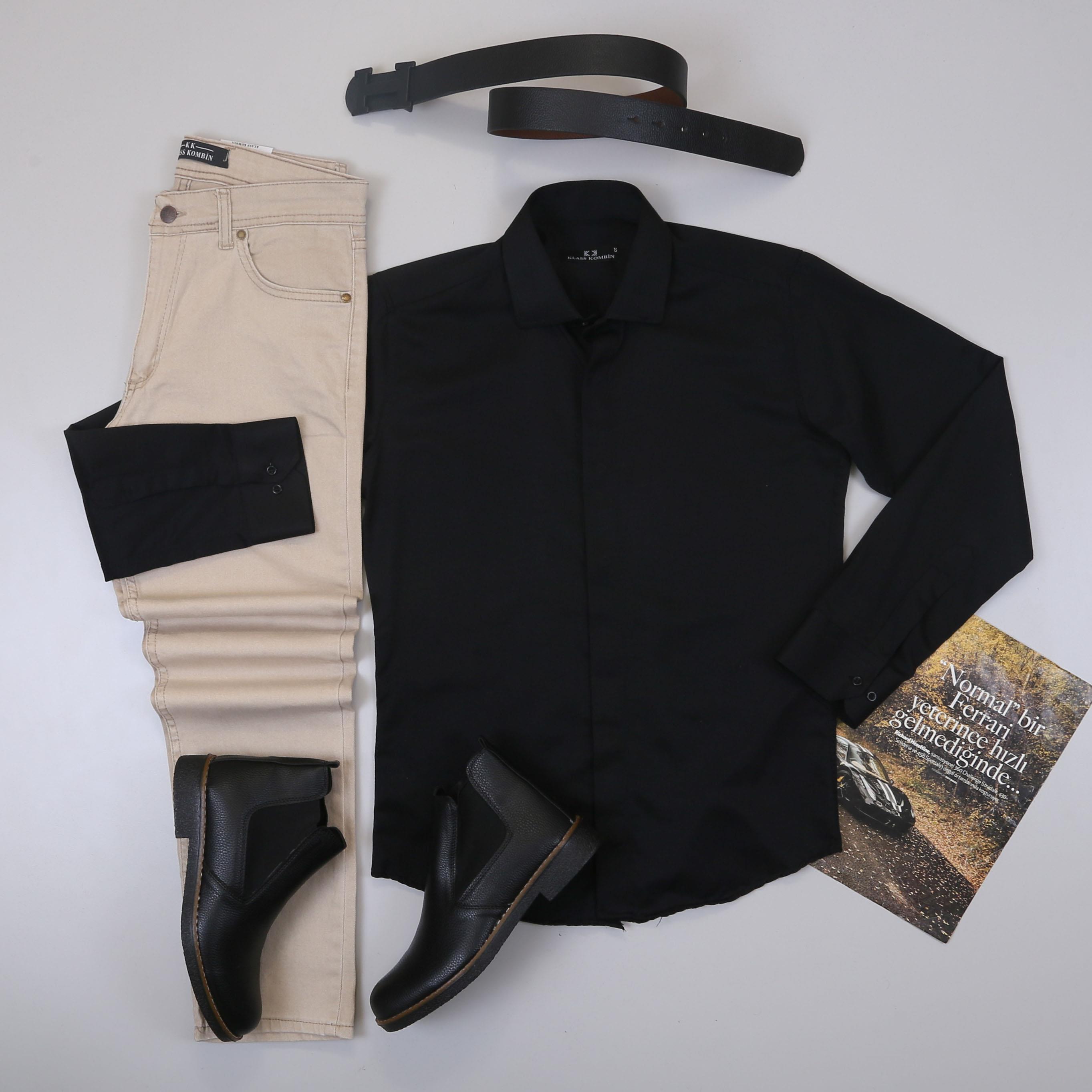 Siyah Gömlek Pantolon Bot Kombin