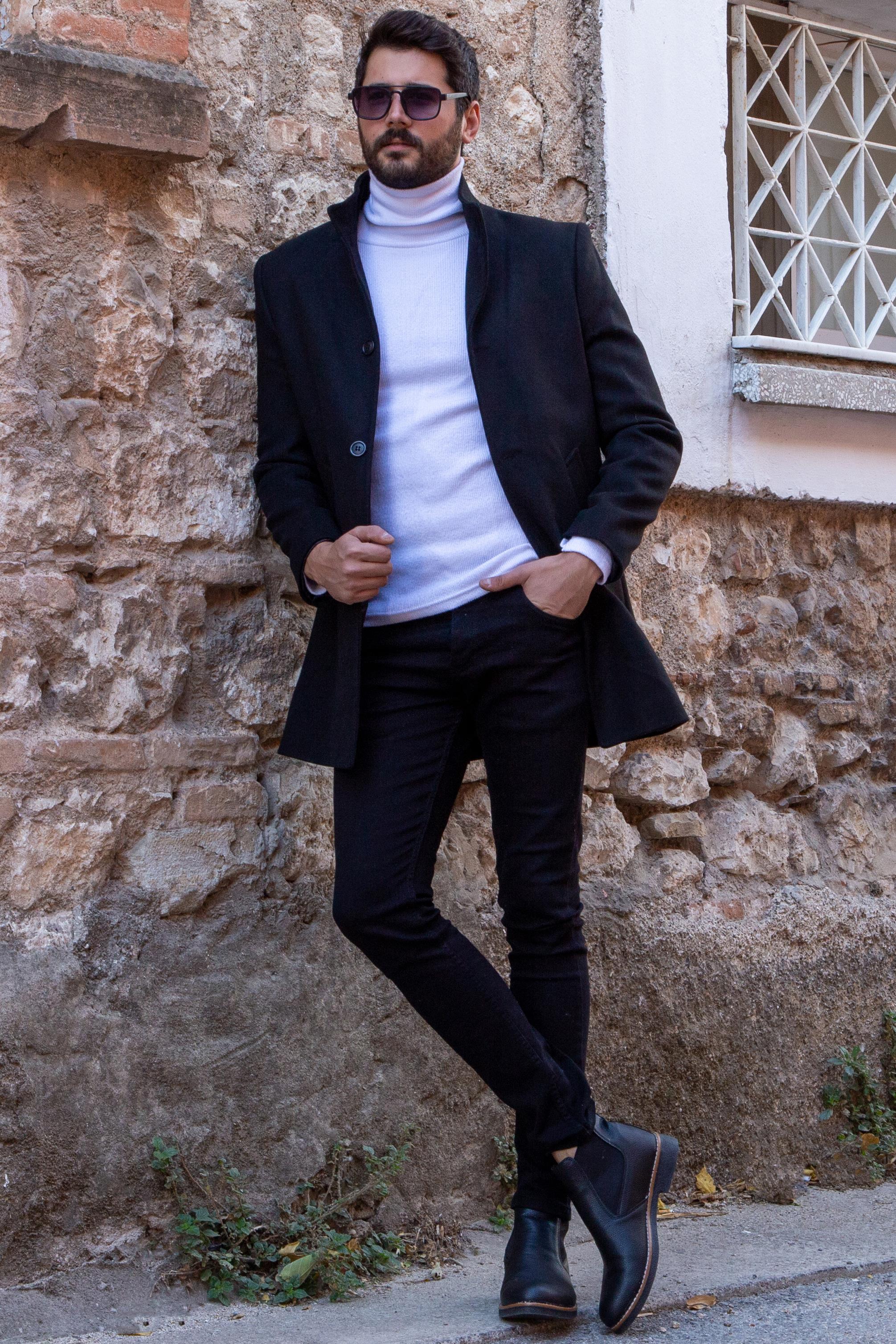 Siyah Kaşe Kaban Kombini