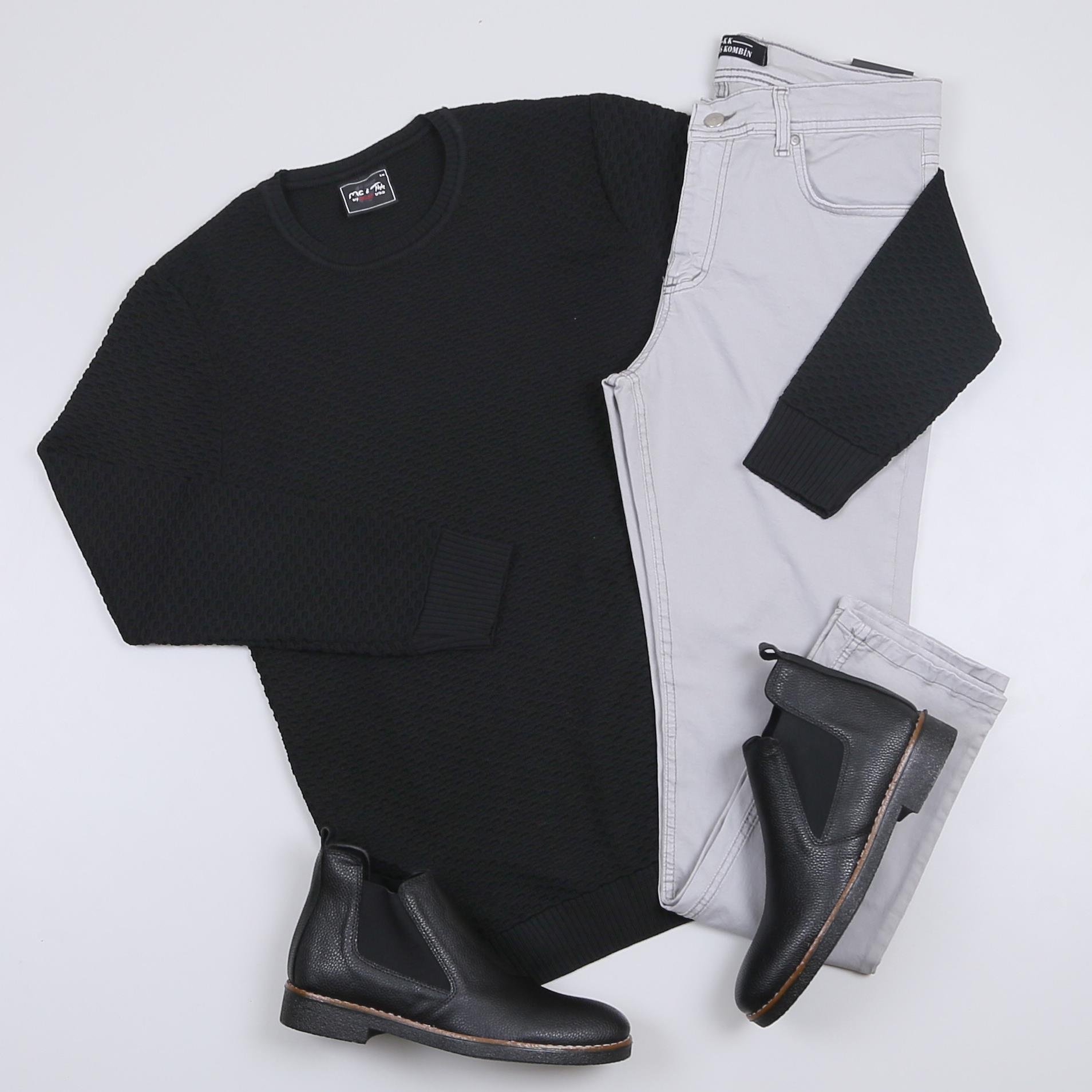 Siyah Kazak Kot Pantolon Bot Kombini