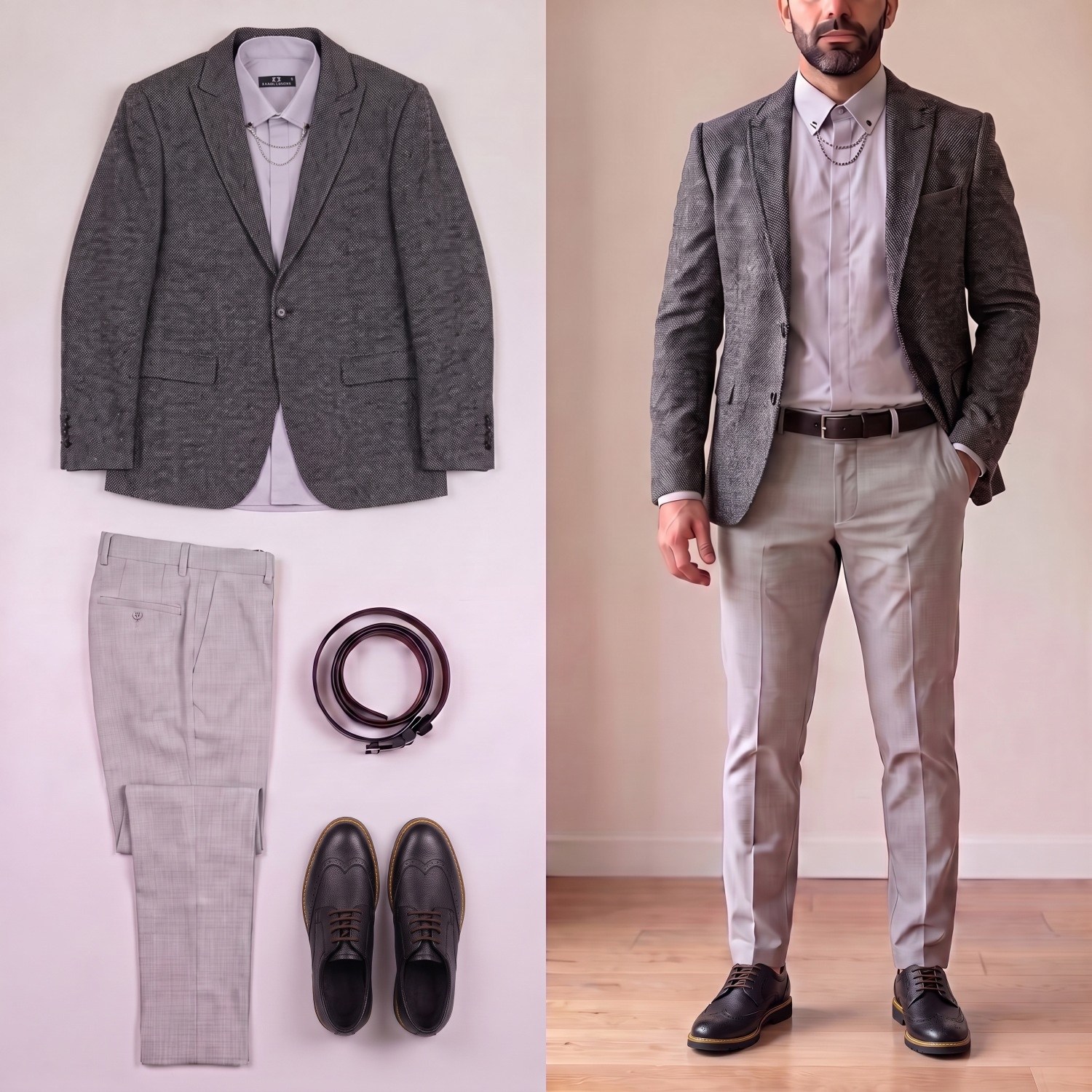 Siyah Kırçıllı Blazer Ceket Kombini Erkek | Slim Fit Şık Komple Set 