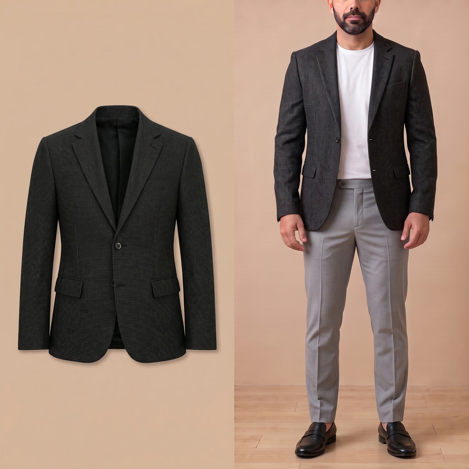 Siyah Kırçıllı Blazer Tek Ceket Erkek | Slim Fit Modern Şık Ceket