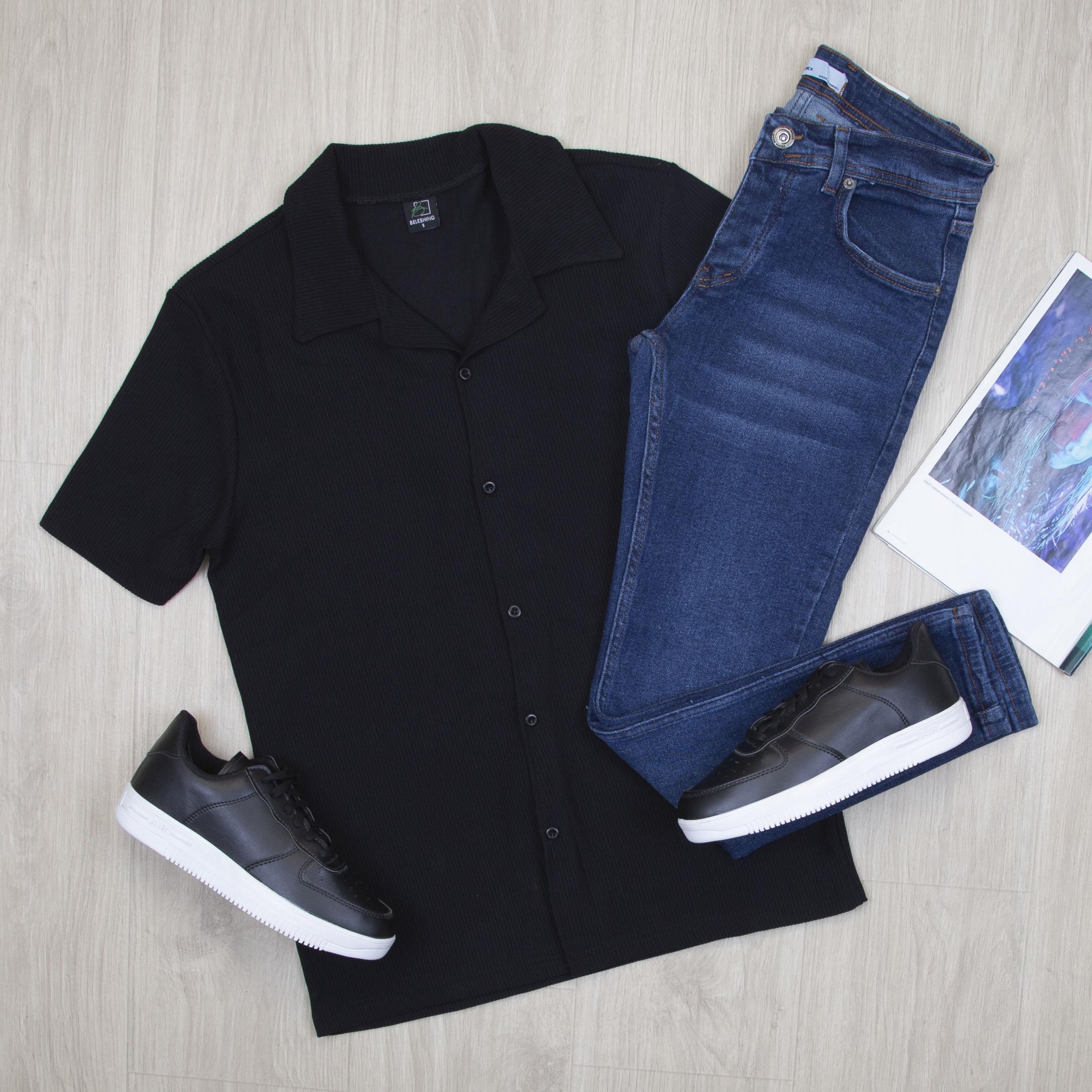 Siyah Kısa Kol Gömlek Pantolon Ayakkabı Kombin