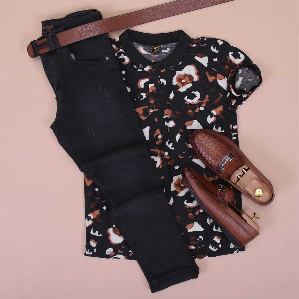 Siyah Kot Polo Tshirt Ayakkabı Kombini