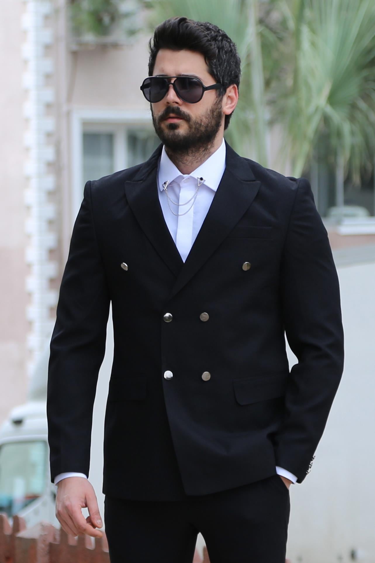 Siyah Kruvaze Blazer Ceket