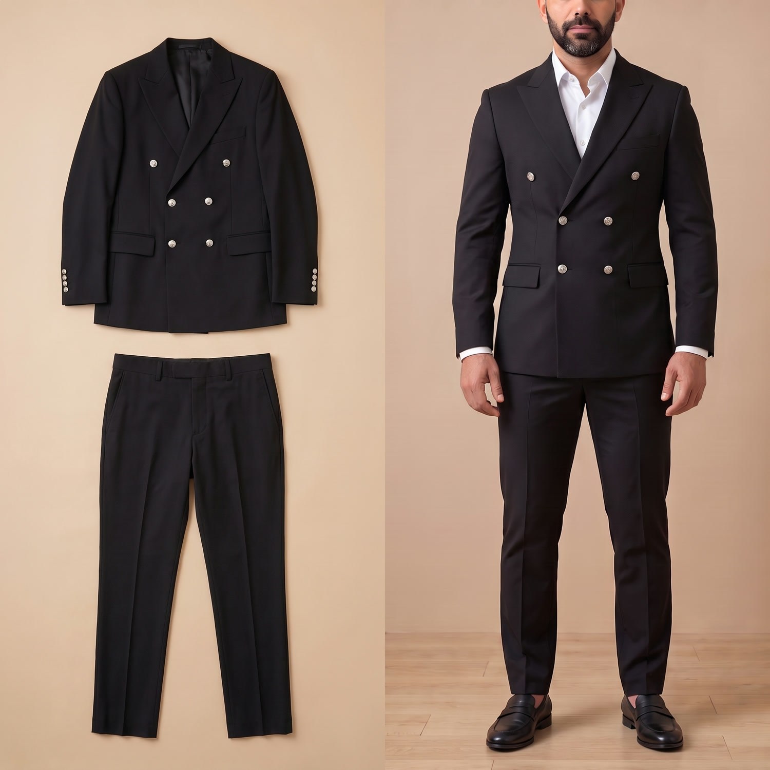 Siyah Kruvaze Ceket Pantolon Takım Erkek | Slim Fit Modern Şık Takım