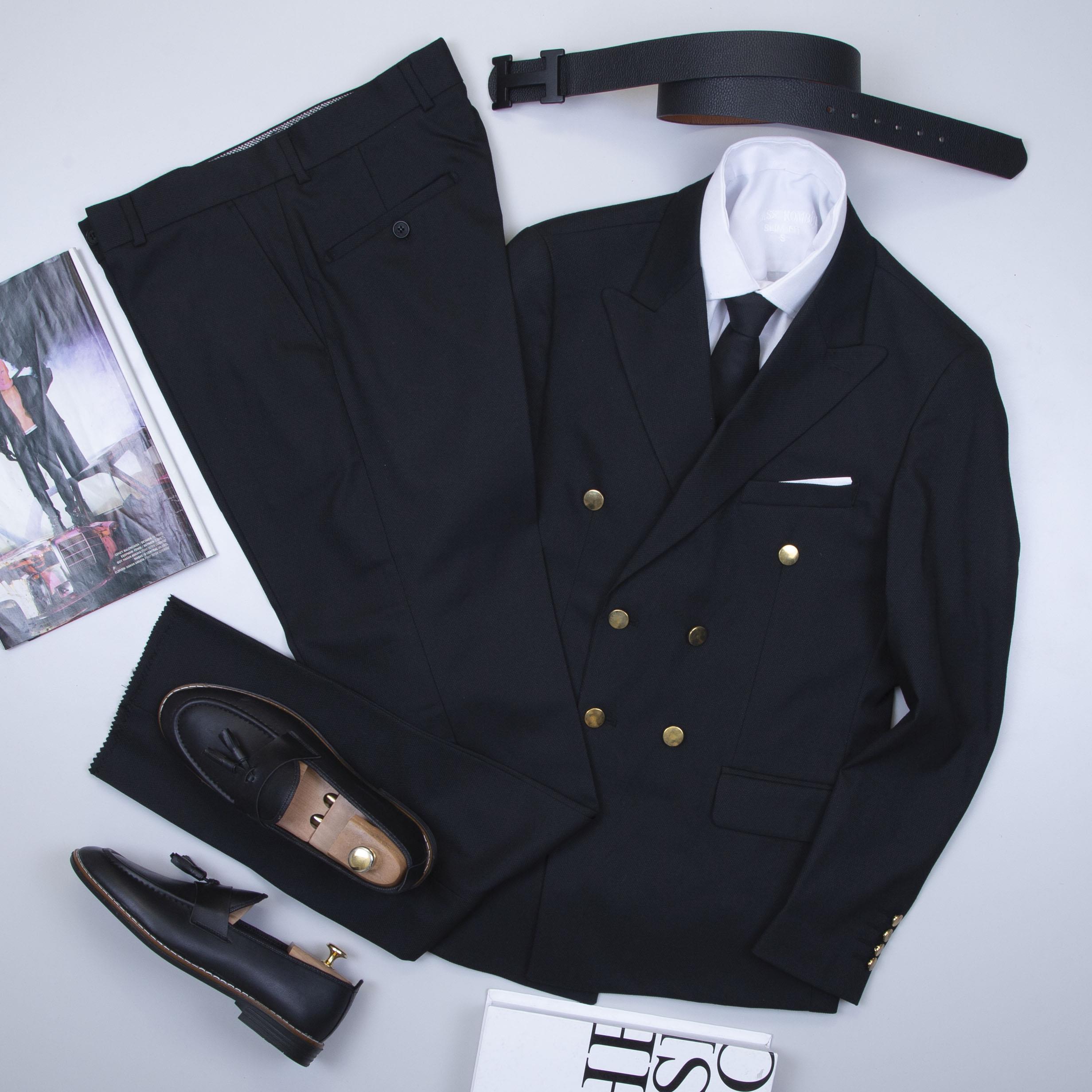 Siyah Kruvaze Takım Elbise Kombini