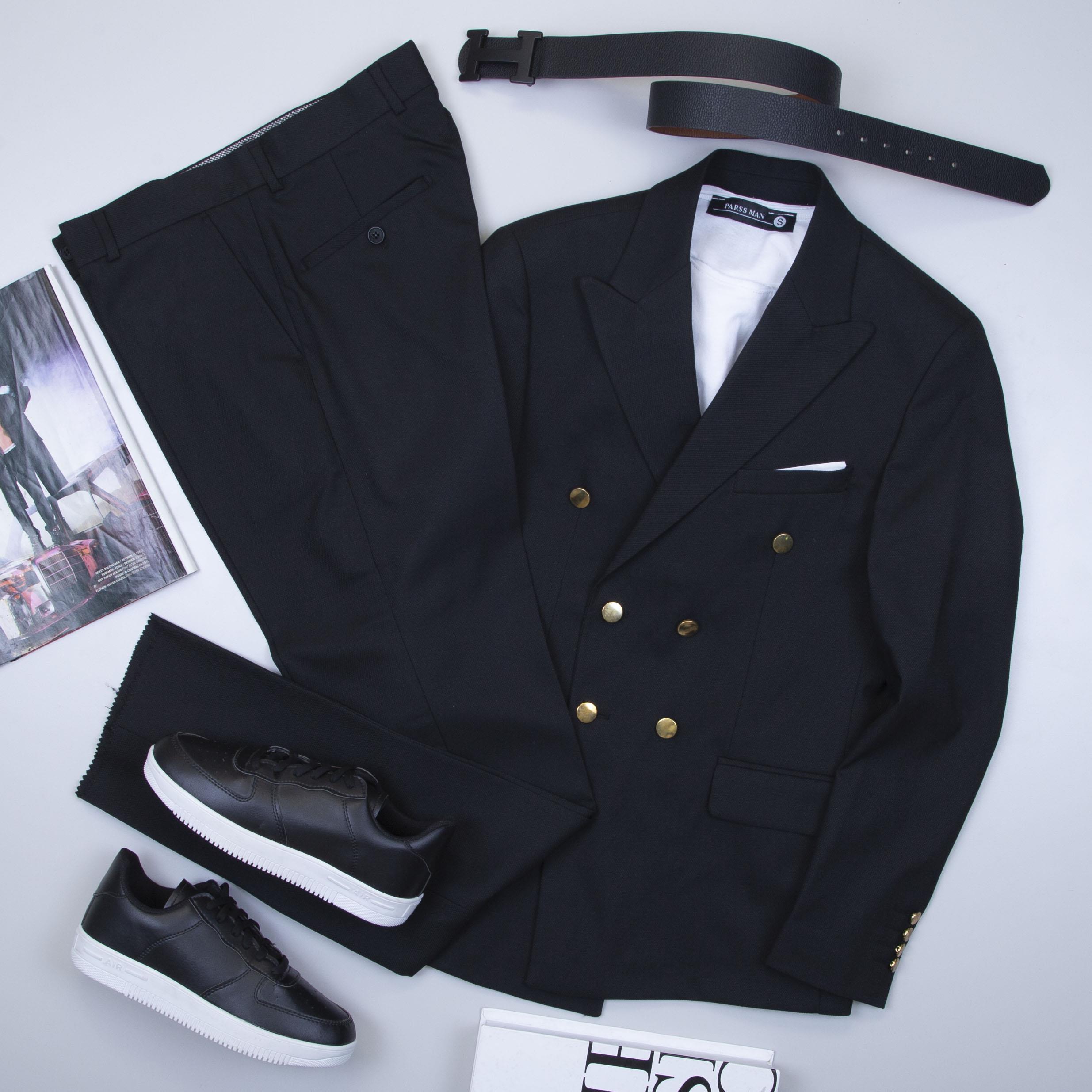 Siyah Kruvaze Takım Elbise Kombini