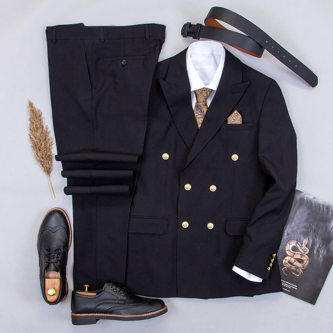 Siyah Kruvaze Takım Elbise Kombini