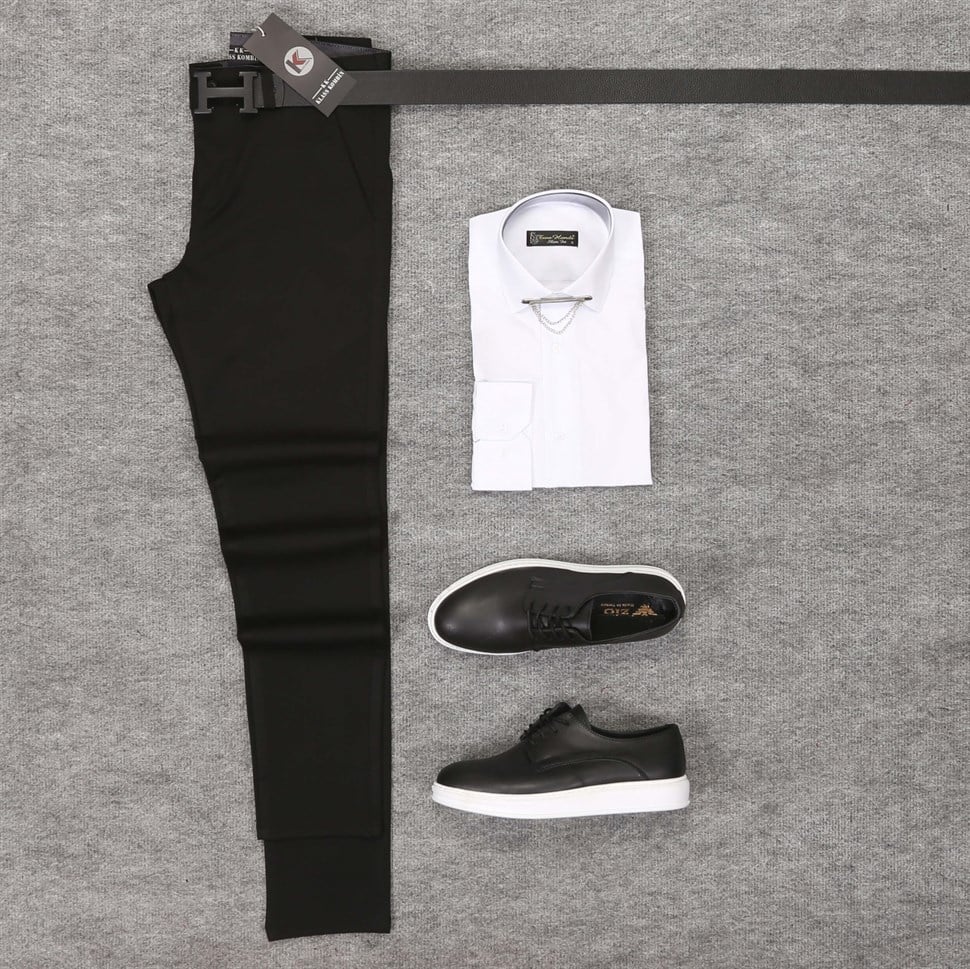 Siyah Kumaş Beyaz Gömlek Ayakkabı Kombini