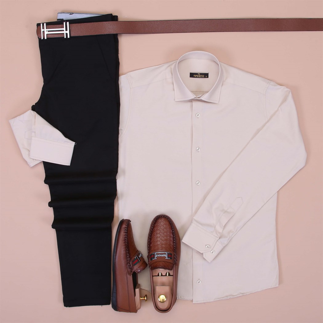 Siyah Kumaş Pantolon Gömlek Ayakkabı Kombini