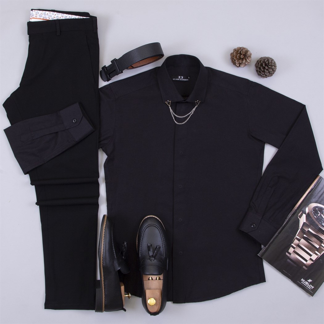 Siyah Kumaş Pantolon Gömlek Ayakkabı Kombin