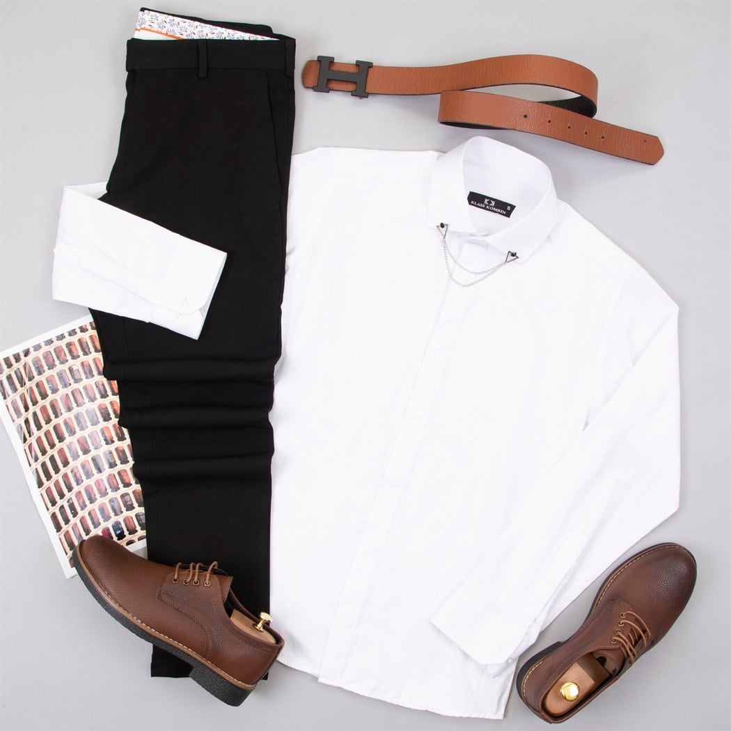 Siyah Kumaş Pantolon Gömlek Ayakkabı Kombin