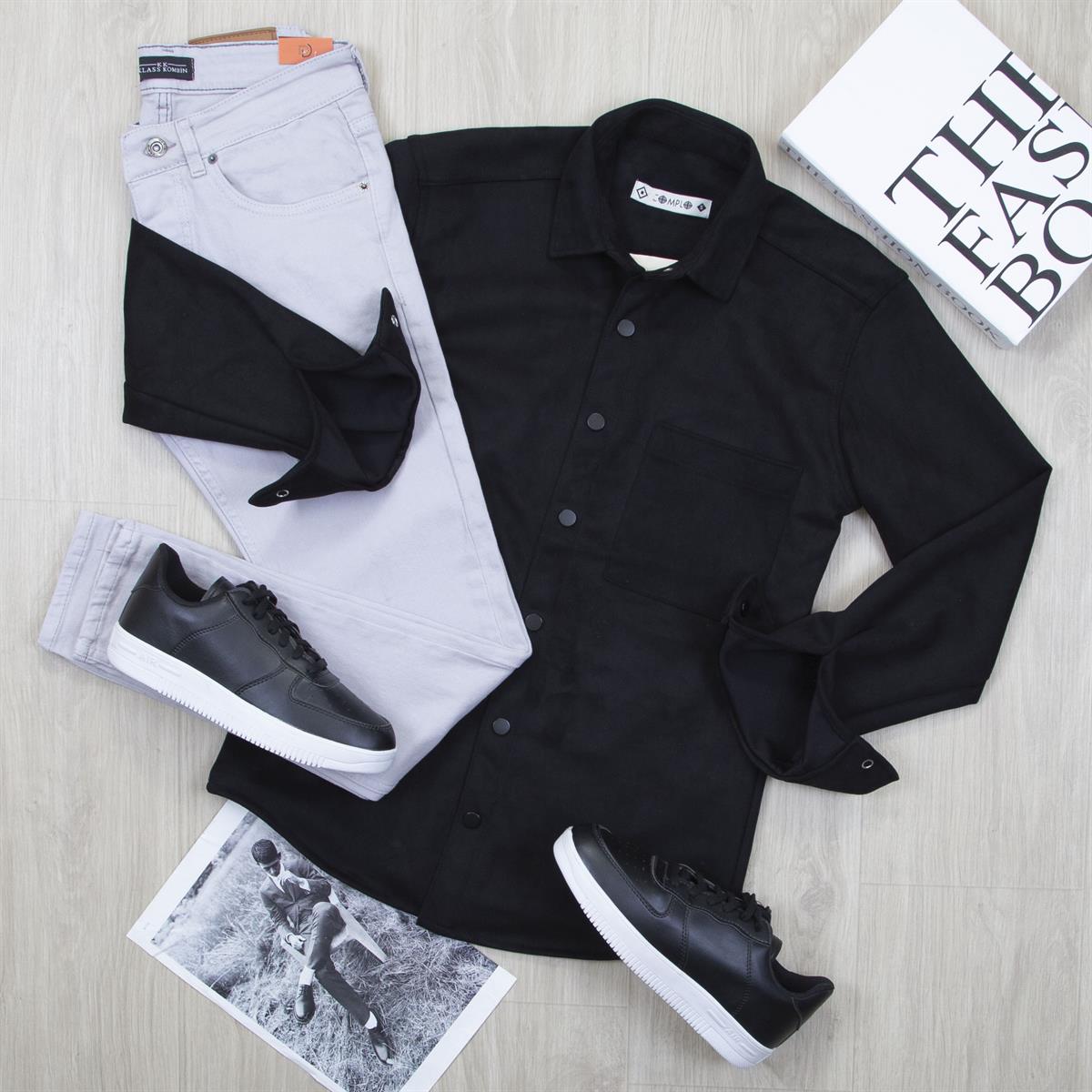 Siyah Nubuk Gömlek Pantolon Ayakkabı Kombin