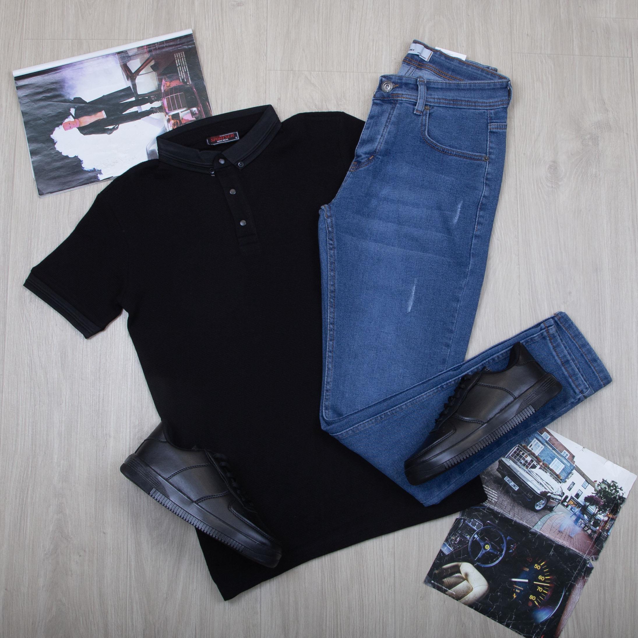 Siyah Polo Yaka Tişört Pantolon Ayakkabı Kombin